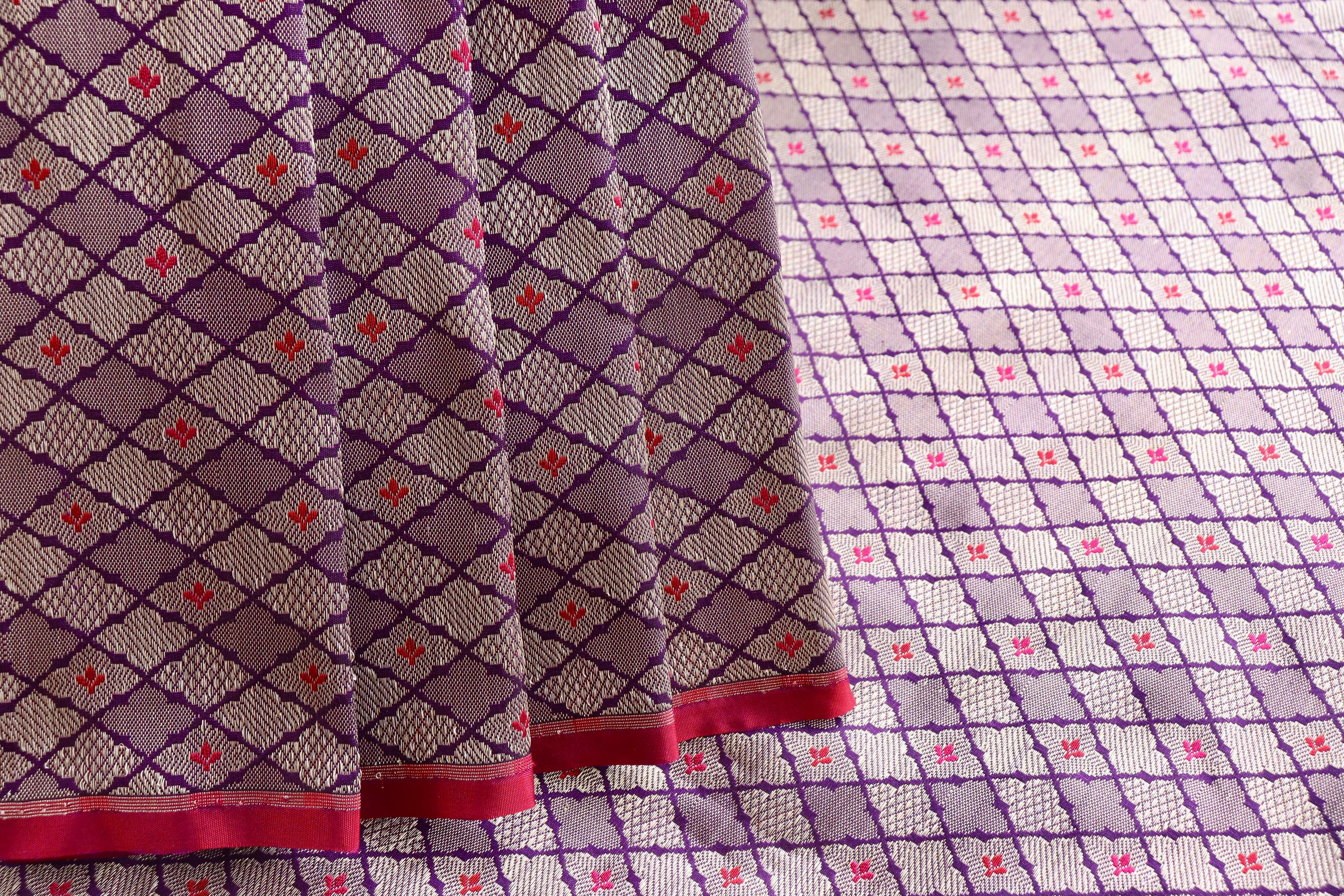 Purple Meenadar Tanchoi Pure Silk Handloom Banarasi Saree