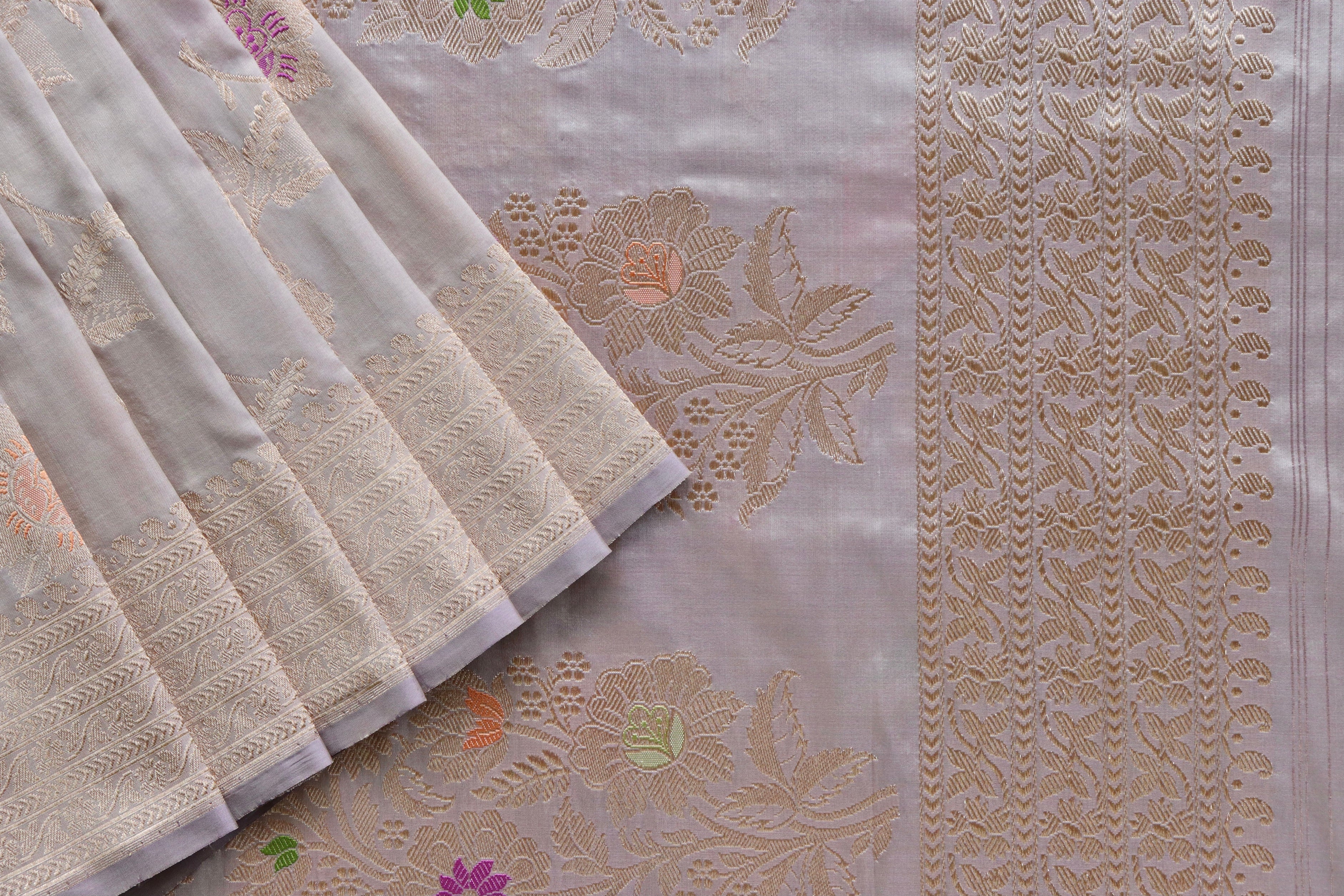 Dove Grey Kadhua Jangla Handwoven Kora Saree