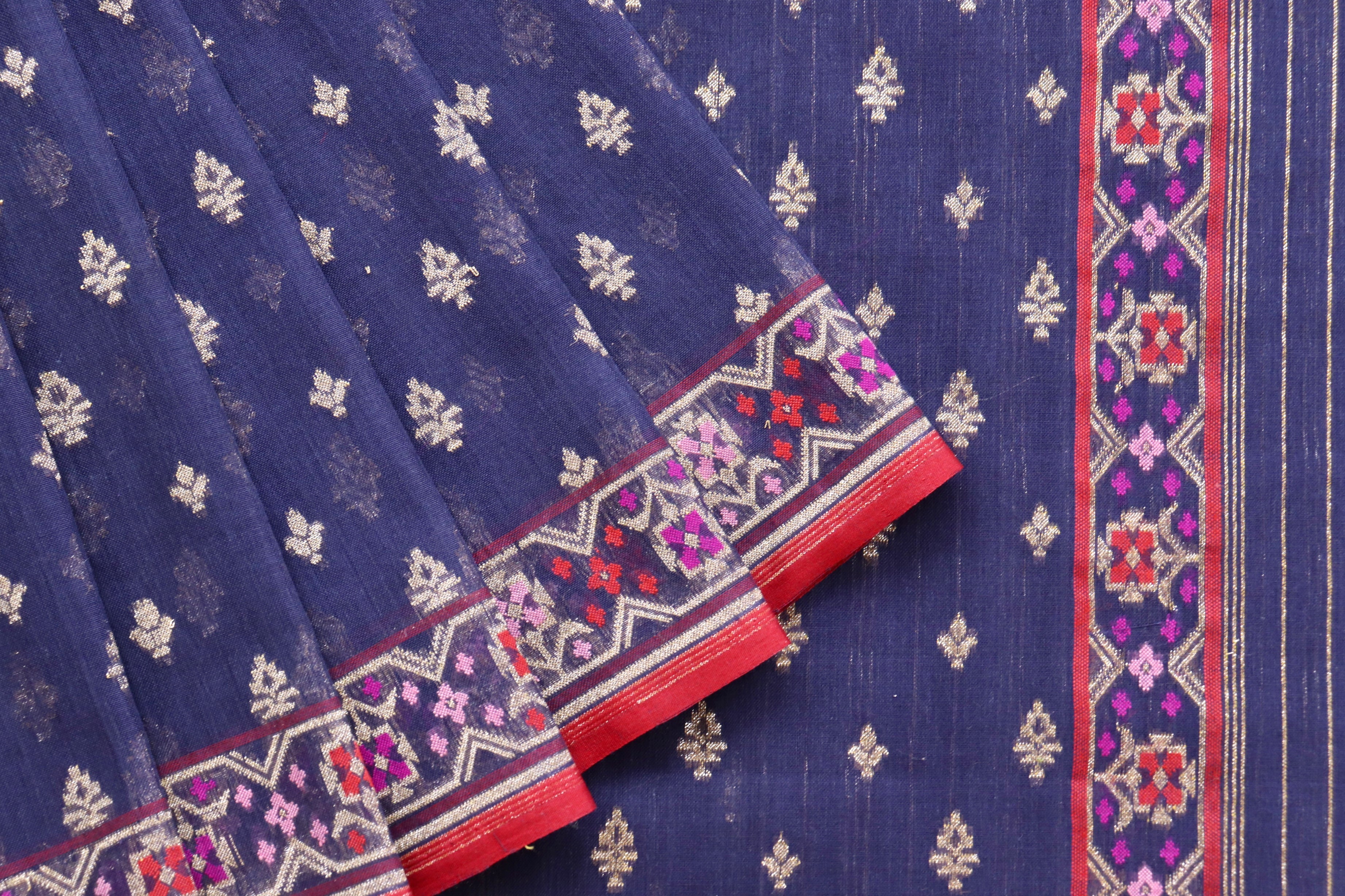 Blue Meenadar Pure Cotton Banarasi Handloom Saree