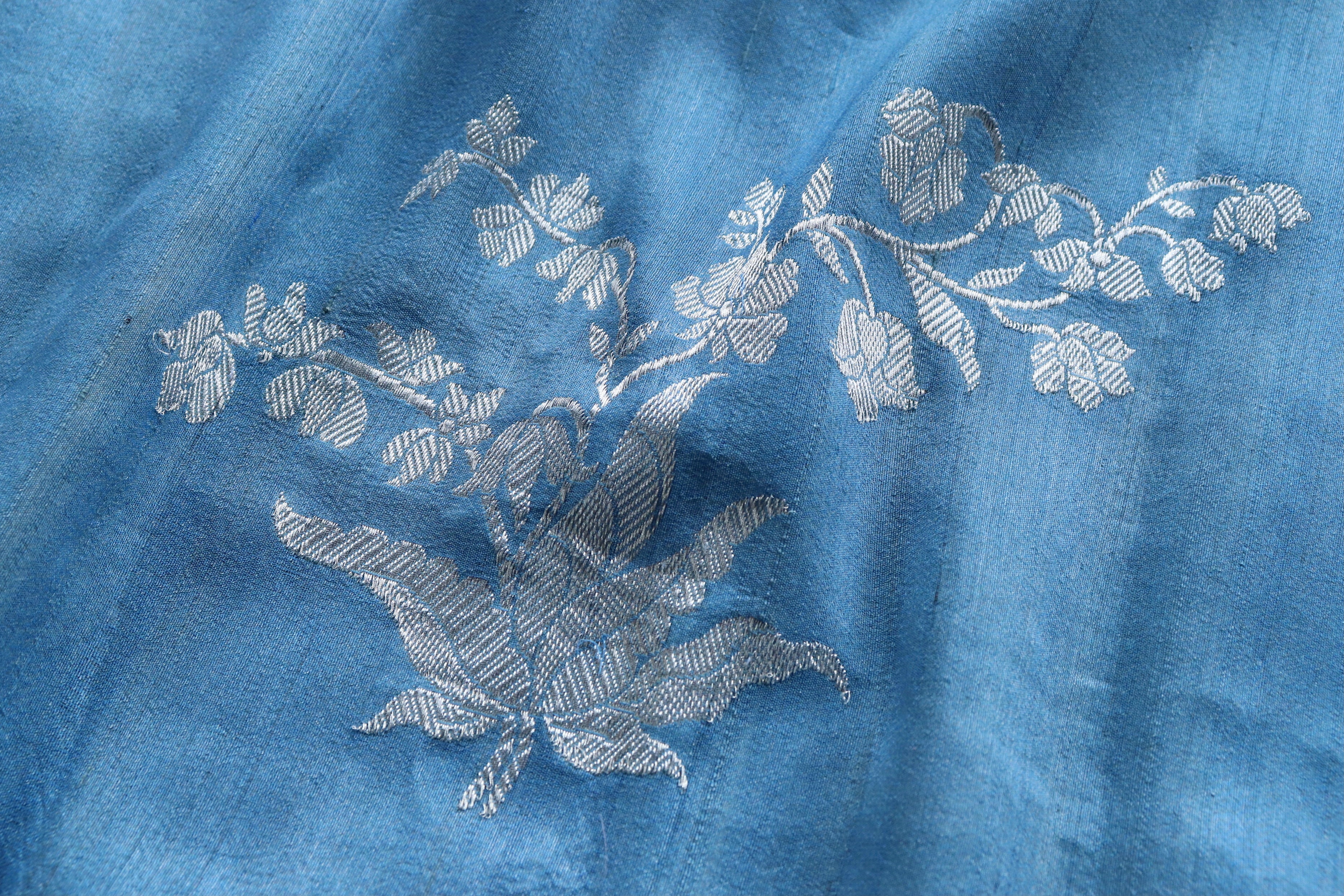 Ice Blue Phool Motif Tussar Silk Handloom Saree