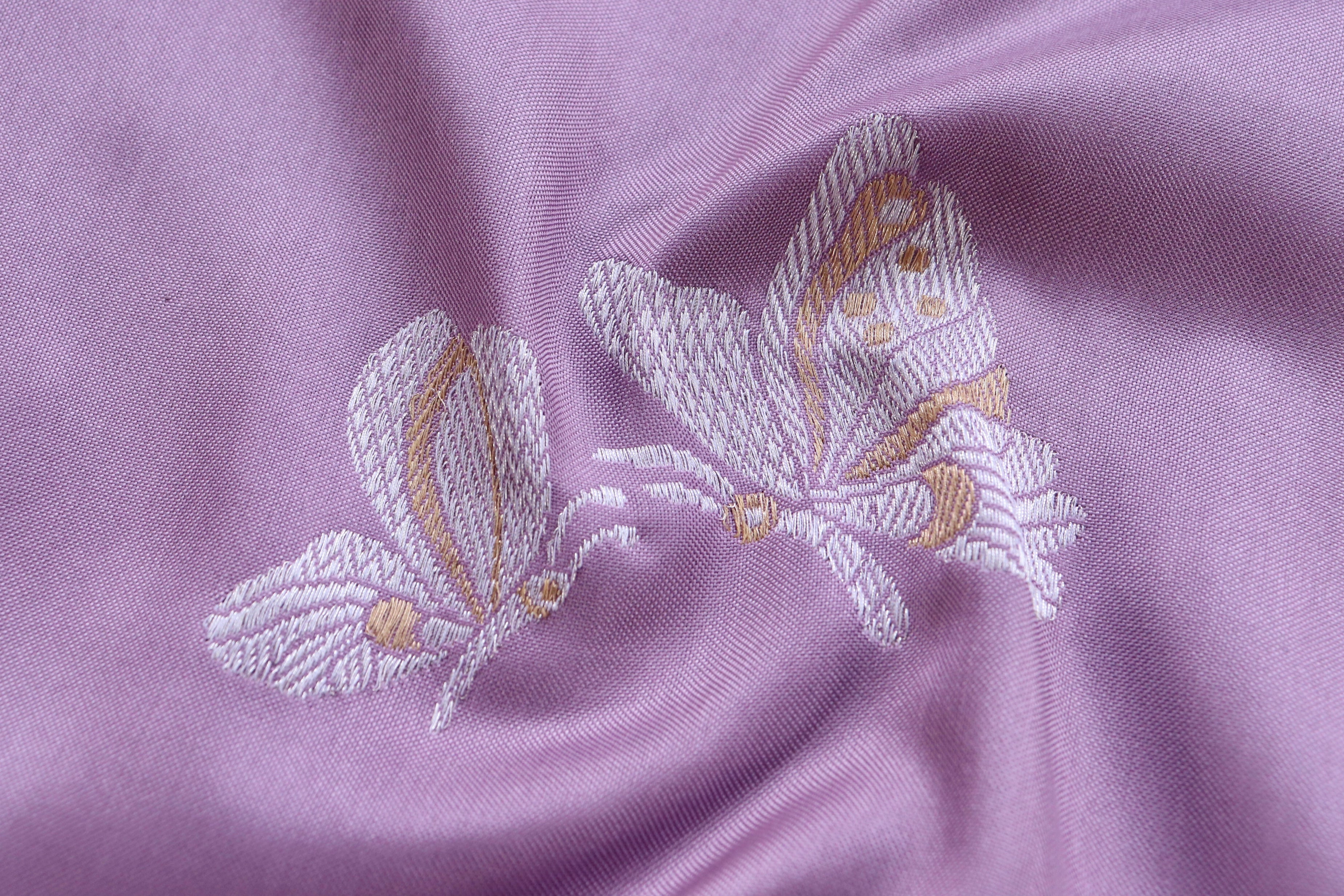 Lilac Butterfly Motif Pure Silk Handloom Banarasi Saree