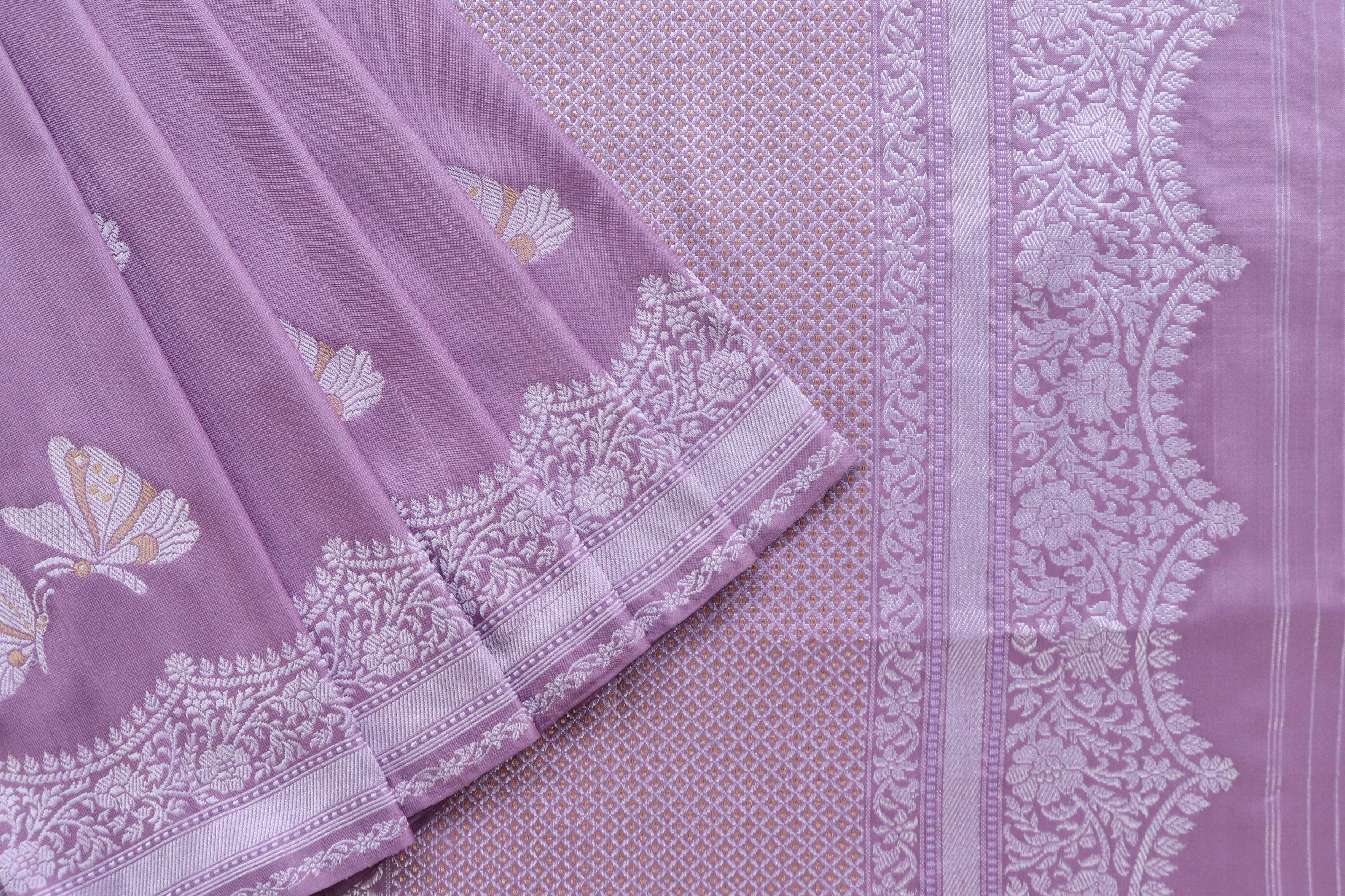 Lilac Butterfly Motif Pure Silk Handloom Banarasi Saree