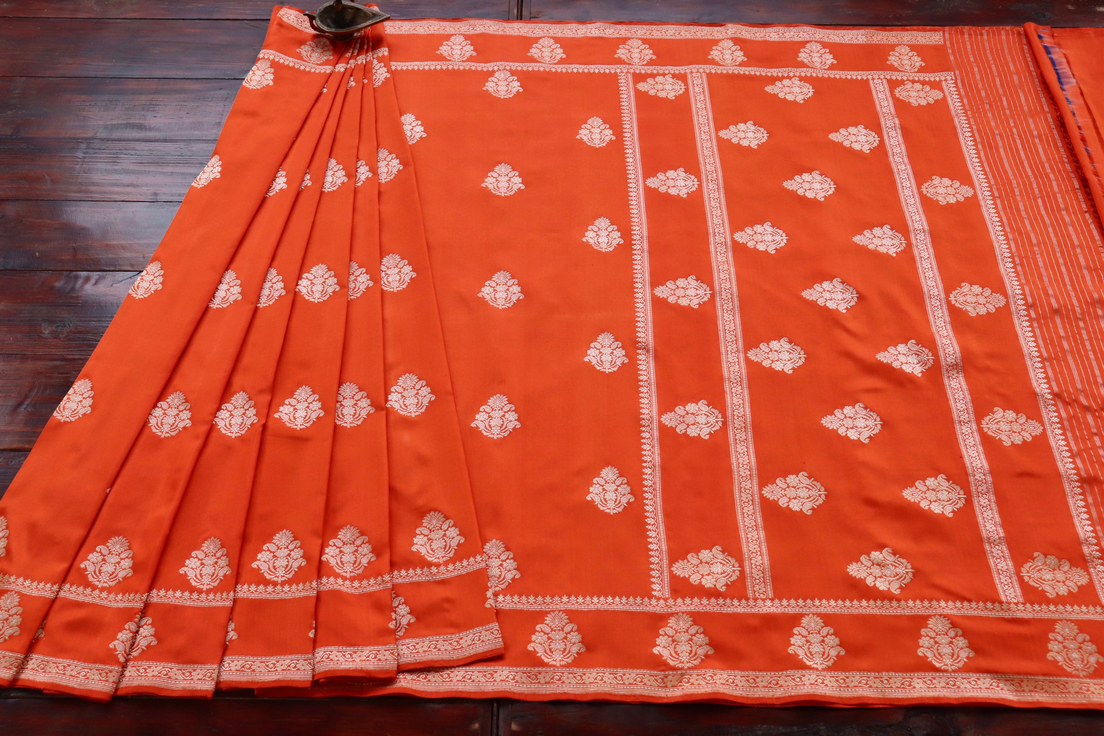 Orange Kadhua Motif Pure Silk Handloom Banarasi Saree