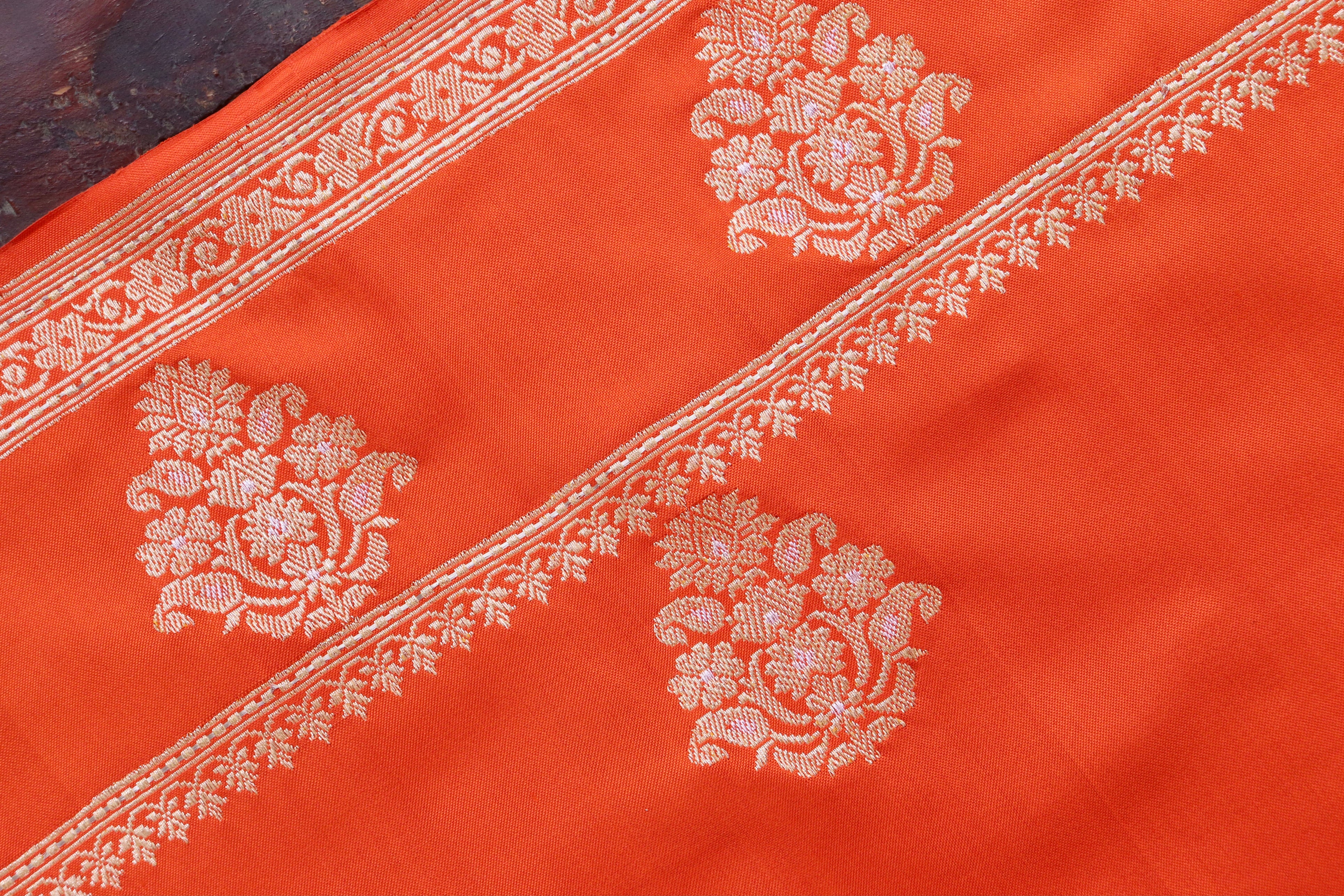 Orange Kadhua Motif Pure Silk Handloom Banarasi Saree