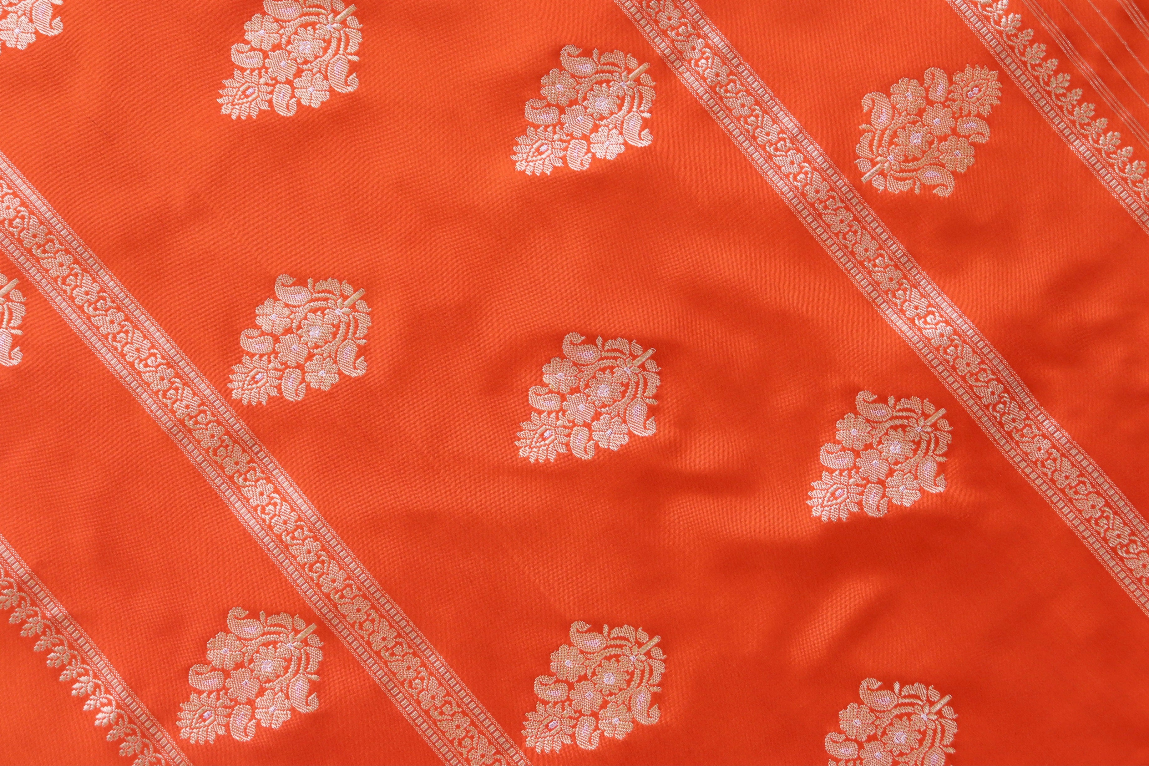 Orange Kadhua Motif Pure Silk Handloom Banarasi Saree