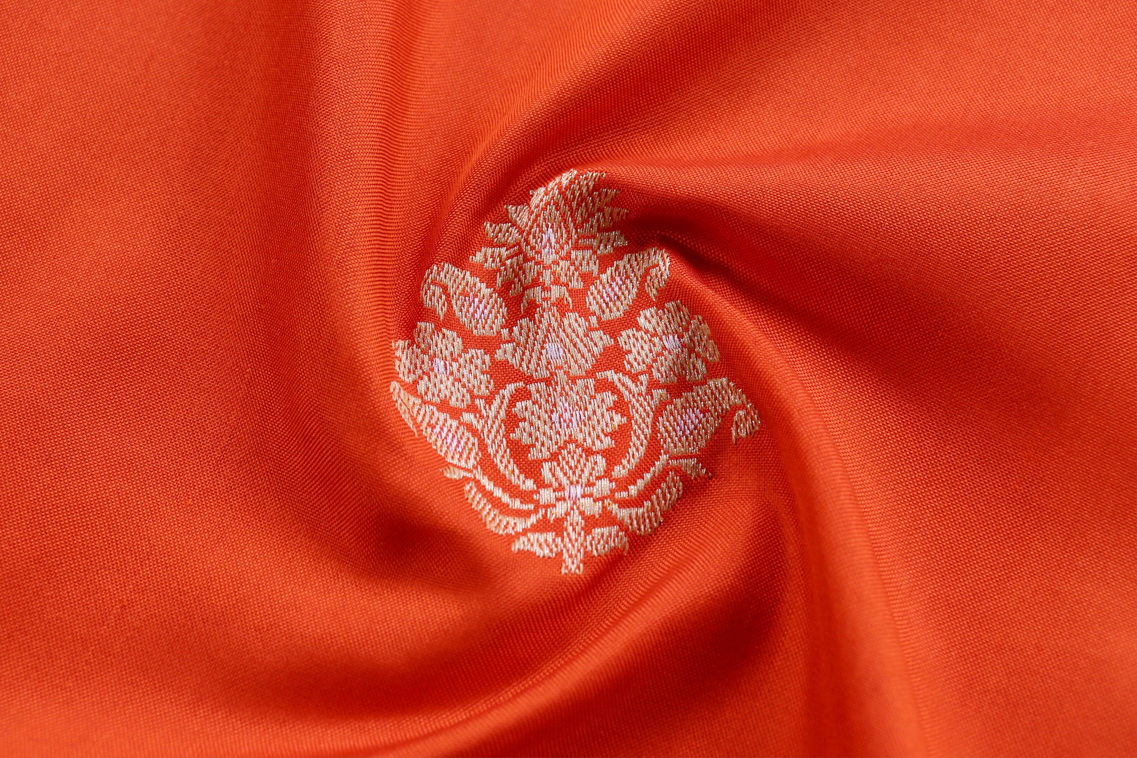 Orange Kadhua Motif Pure Silk Handloom Banarasi Saree
