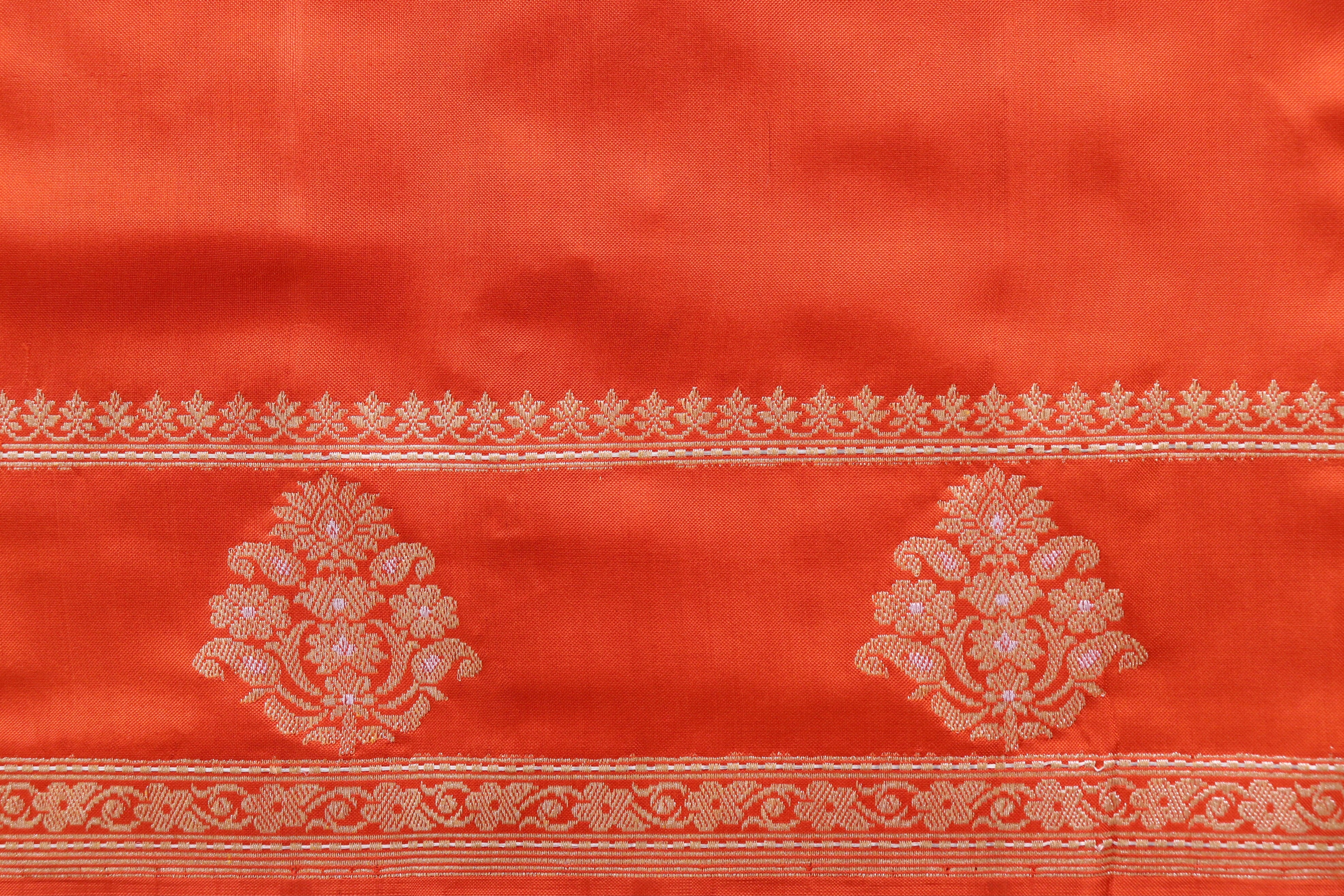 Orange Kadhua Motif Pure Silk Handloom Banarasi Saree