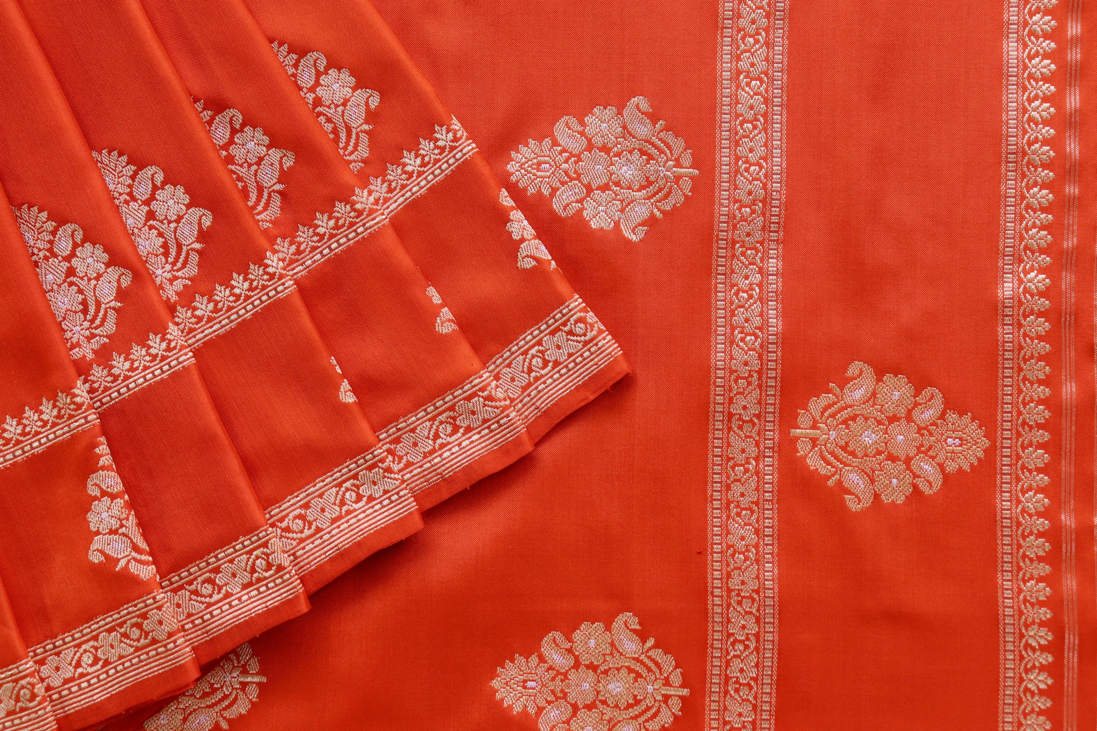 Orange Kadhua Motif Pure Silk Handloom Banarasi Saree