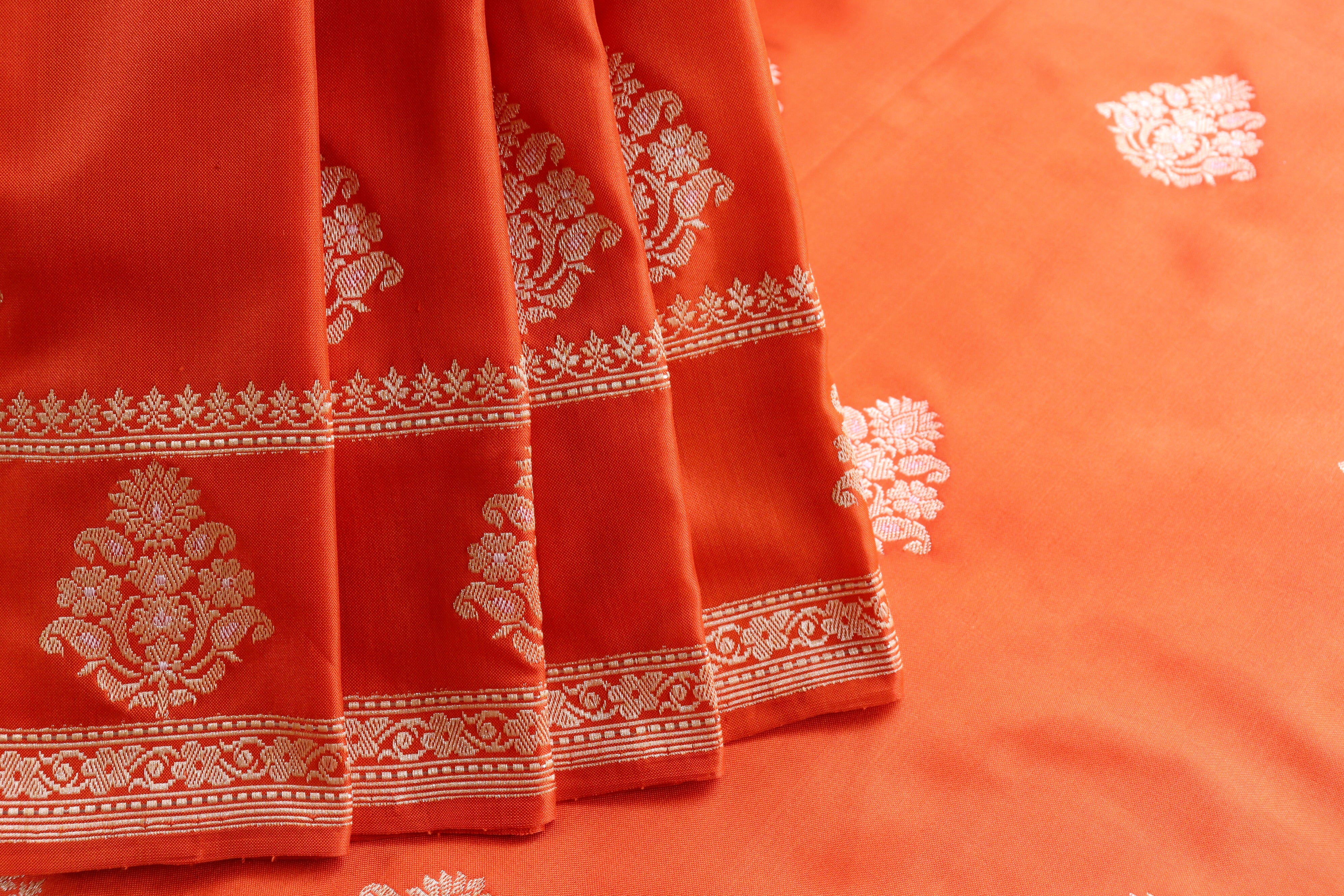 Orange Kadhua Motif Pure Silk Handloom Banarasi Saree