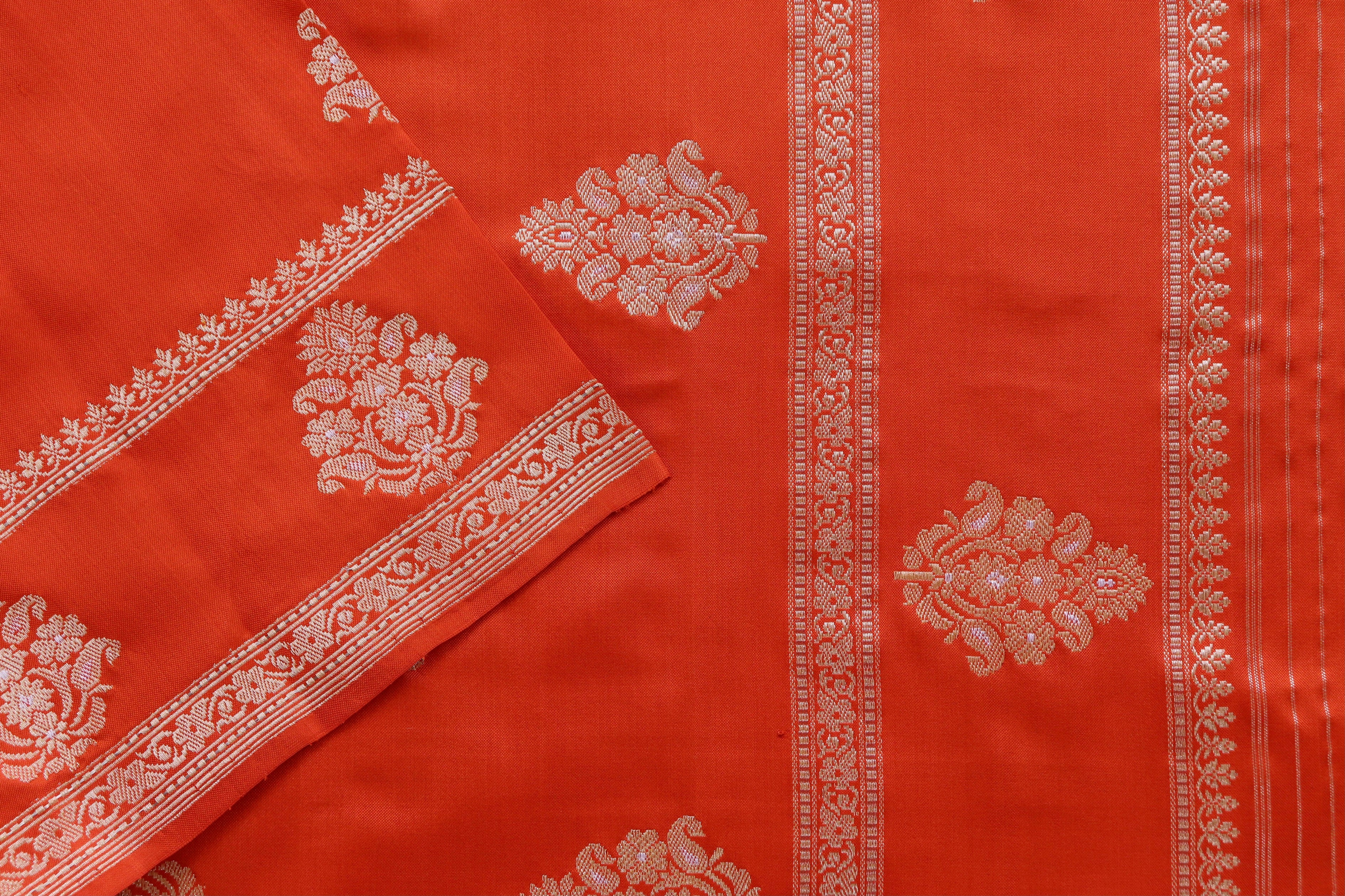 Orange Kadhua Motif Pure Silk Handloom Banarasi Saree
