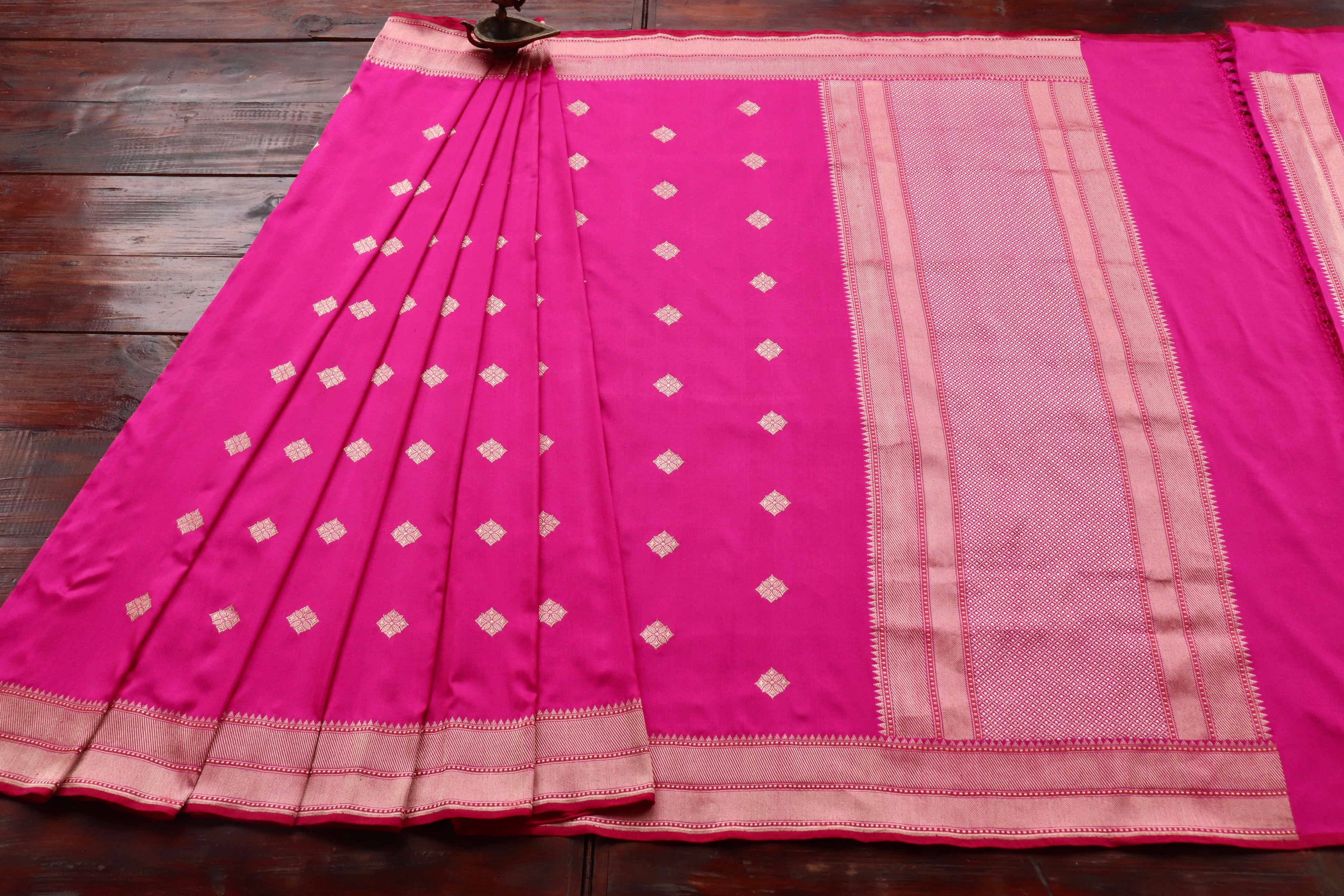 Pink Kadhua Motif Pure Katan Silk Handloom Saree