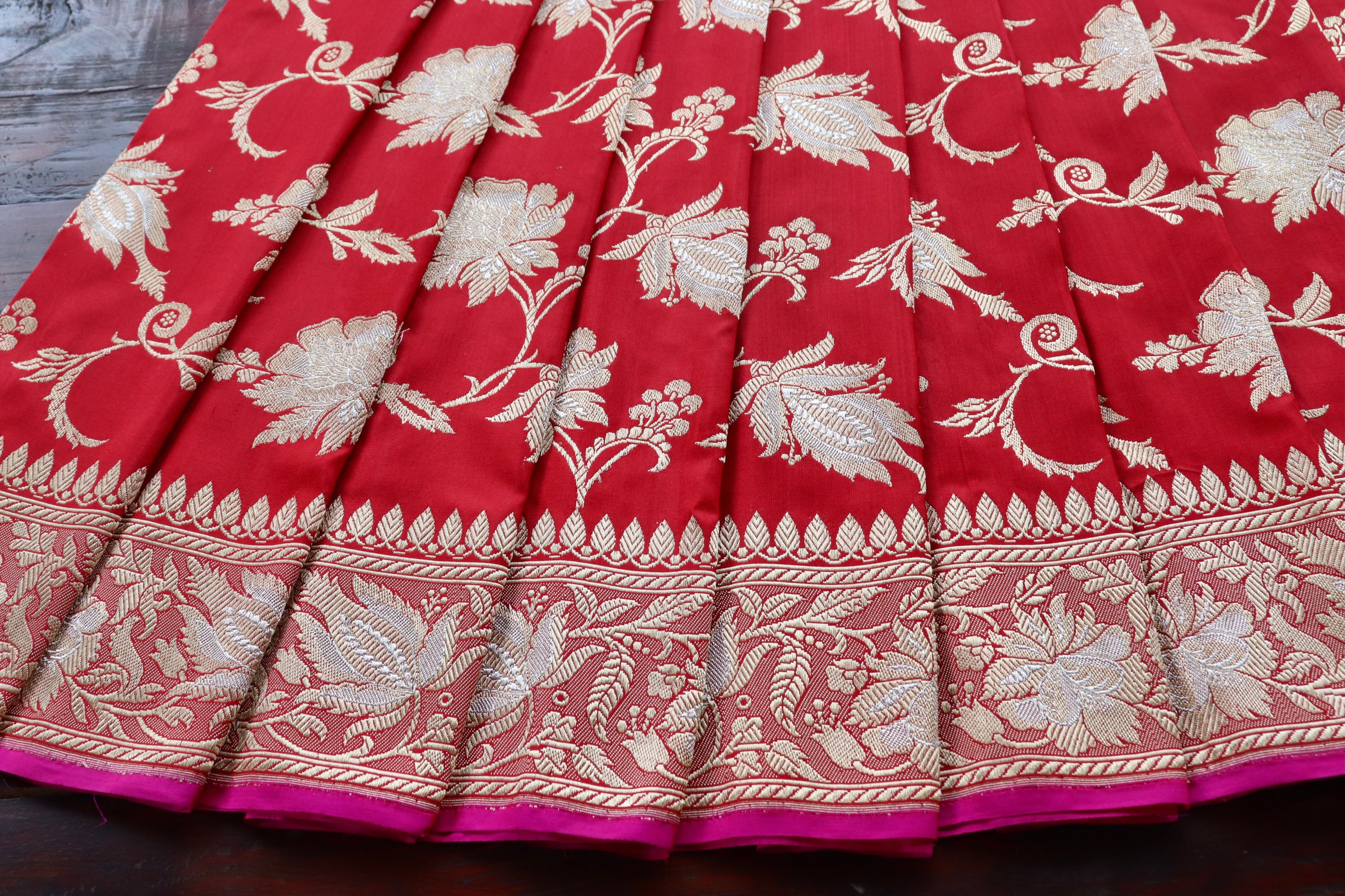 Red Chinar Jangla Pure Silk Handloom Banarasi Saree