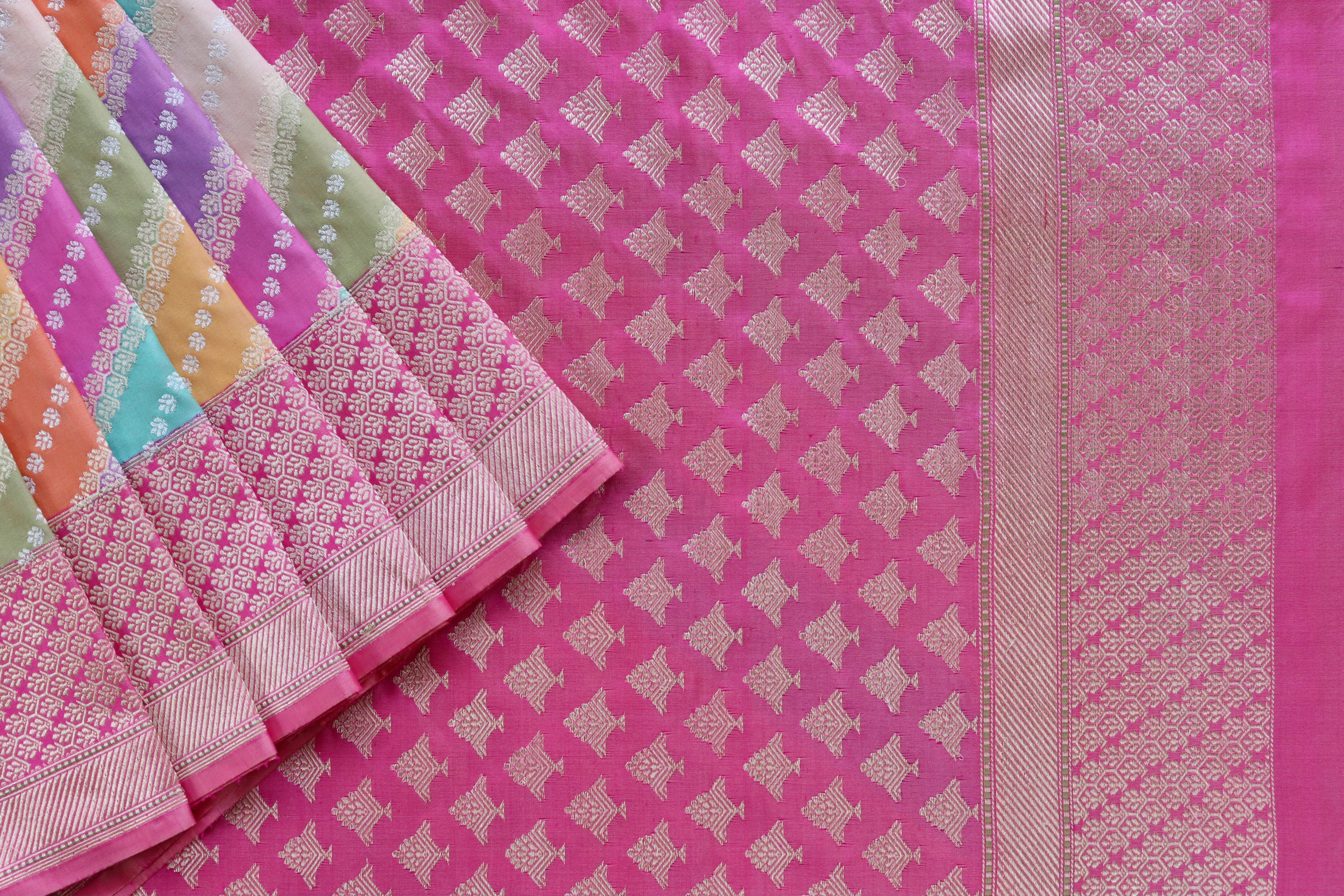 Multicolour Hand Woven Banarasi Rangkaat Silk Saree