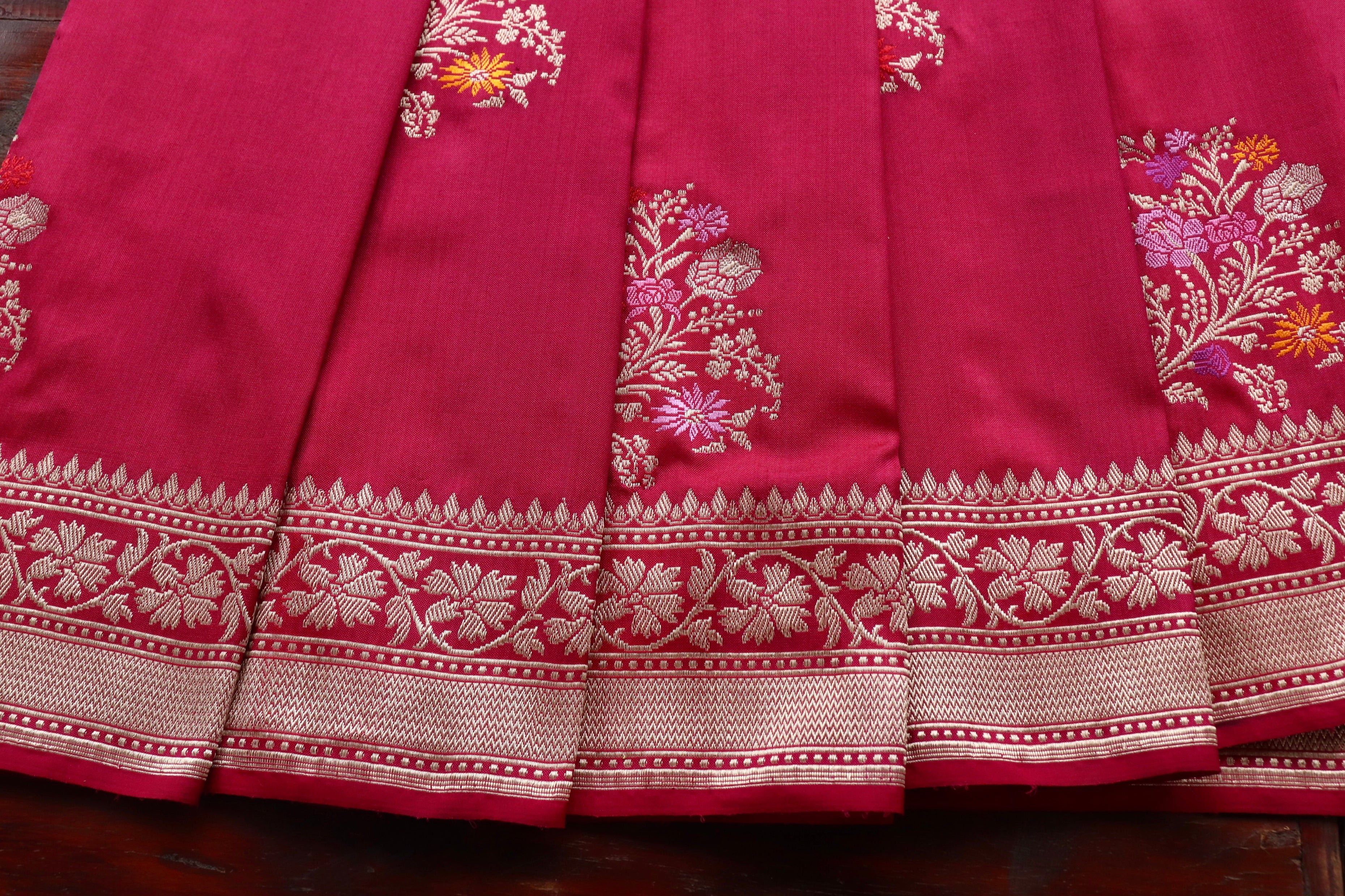 Burgundy Guldasta Motif Pure Katan Silk Handloom Saree