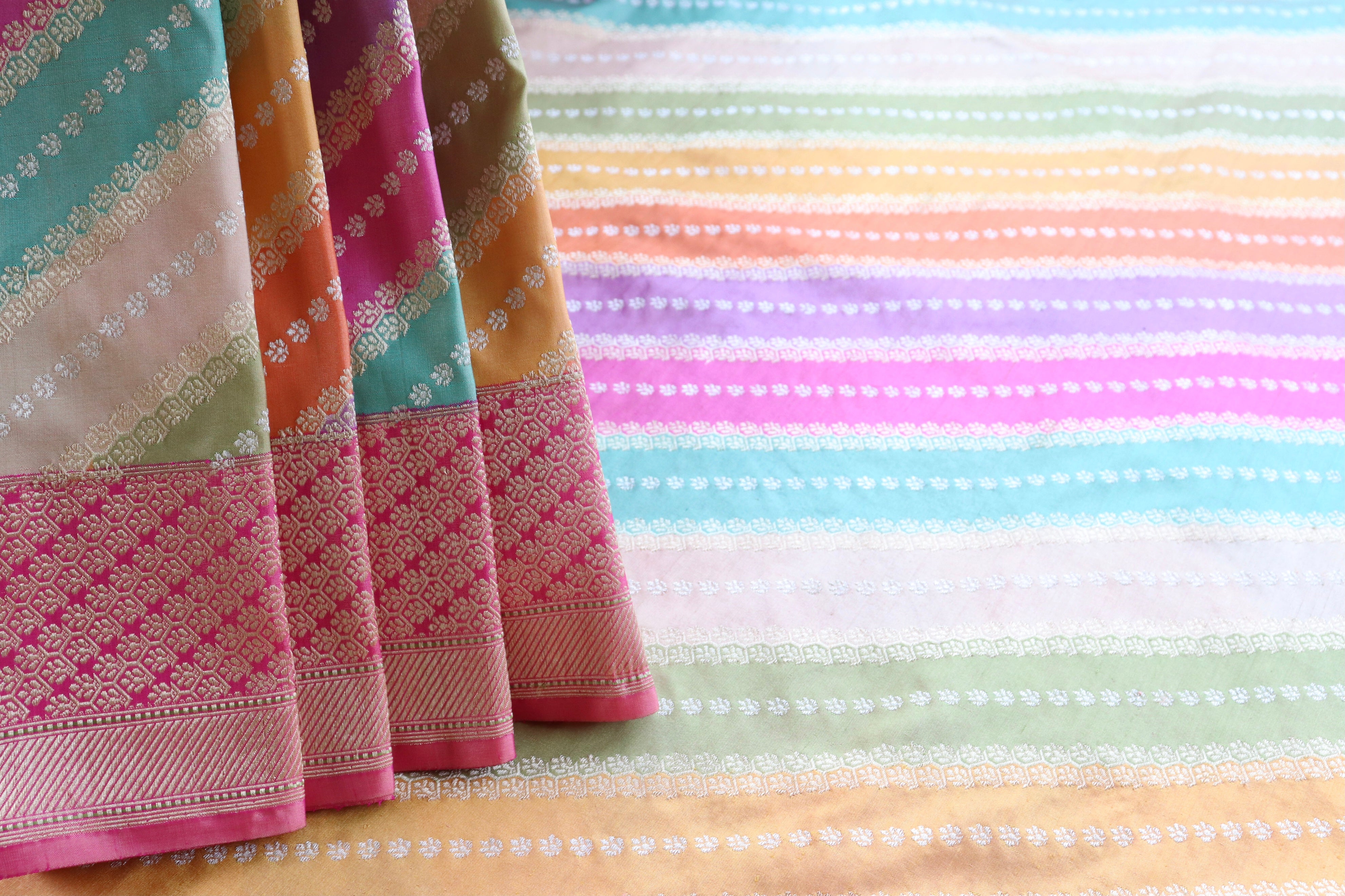 Multicolour Hand Woven Banarasi Rangkaat Silk Saree