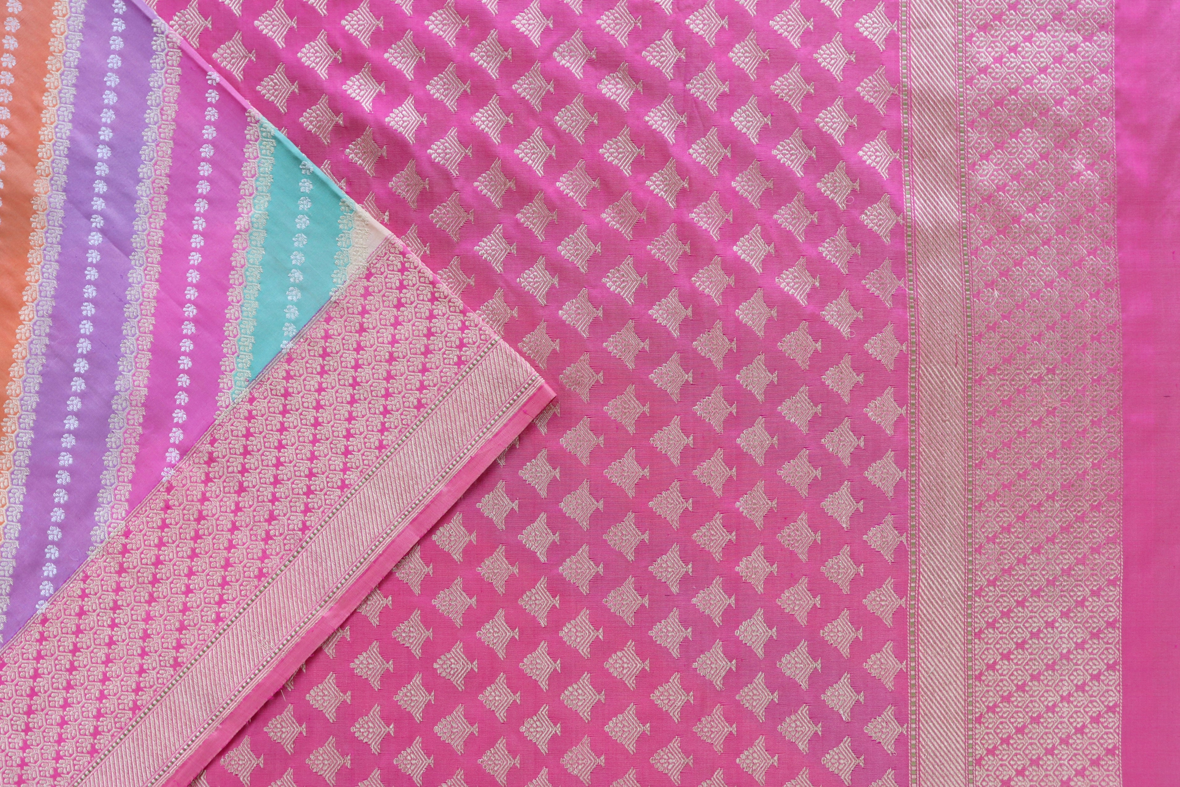 Multicolour Hand Woven Banarasi Rangkaat Silk Saree