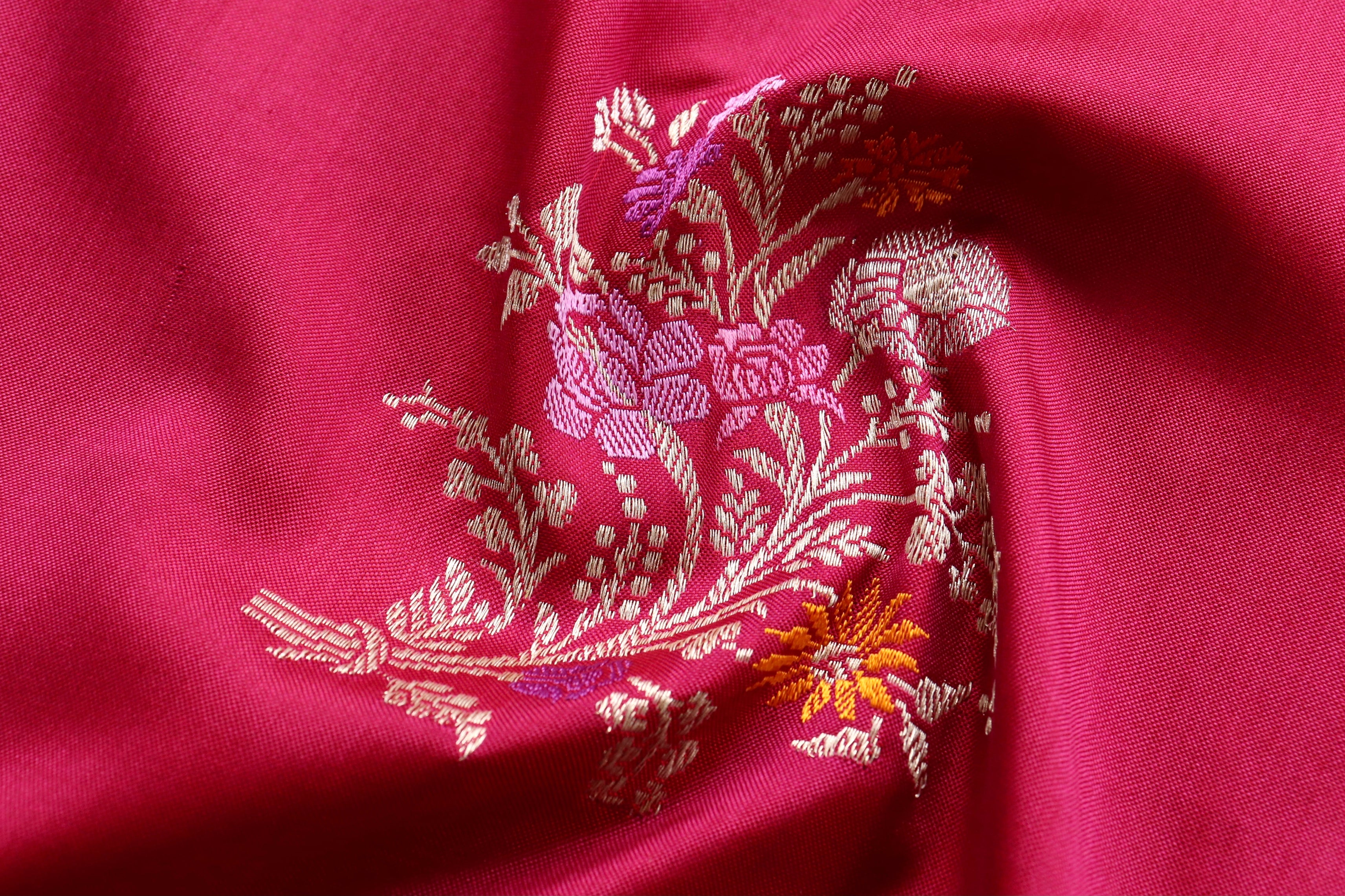 Burgundy Guldasta Motif Pure Katan Silk Handloom Saree