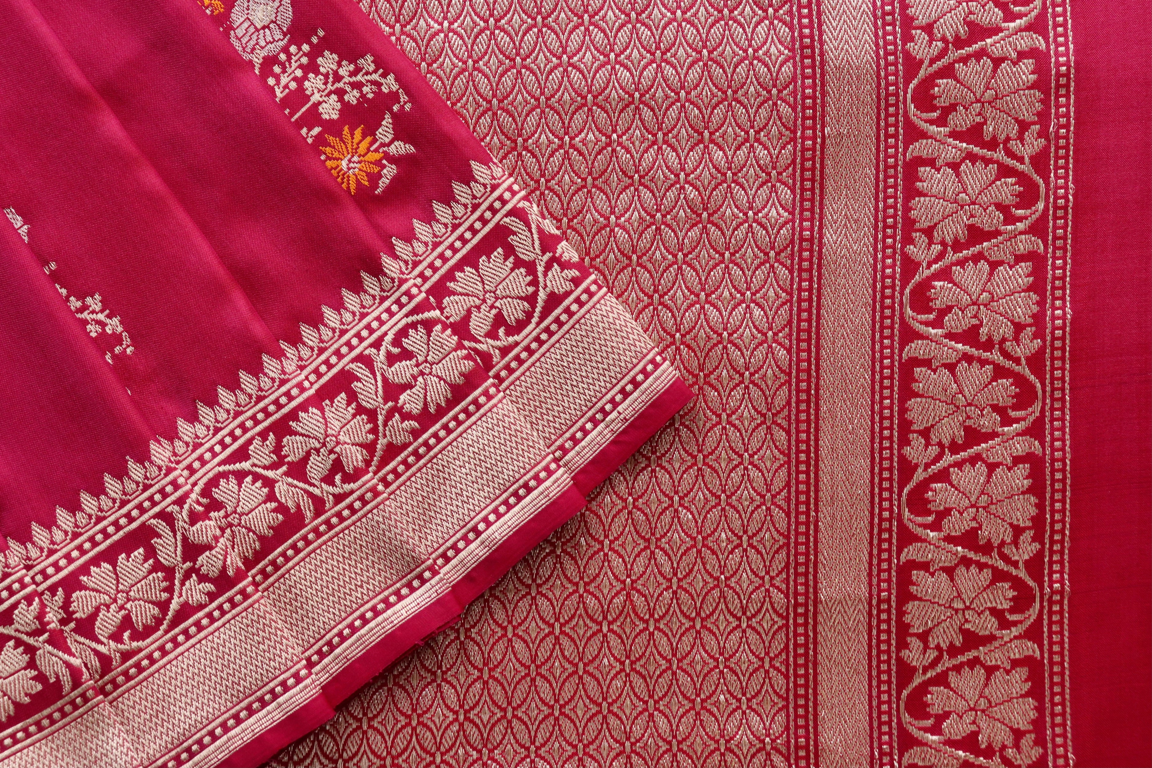 Burgundy Guldasta Motif Pure Katan Silk Handloom Saree