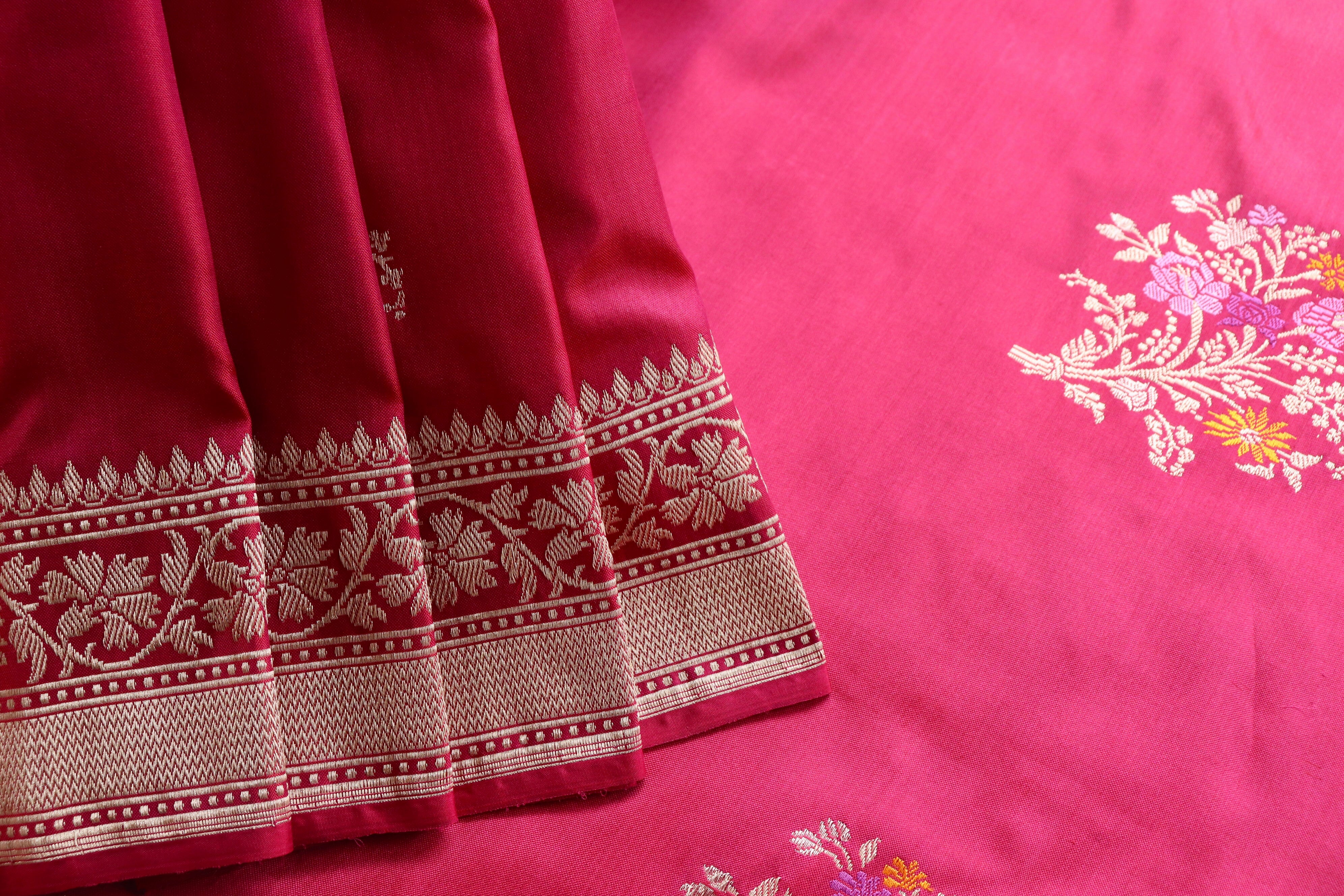 Burgundy Guldasta Motif Pure Katan Silk Handloom Saree