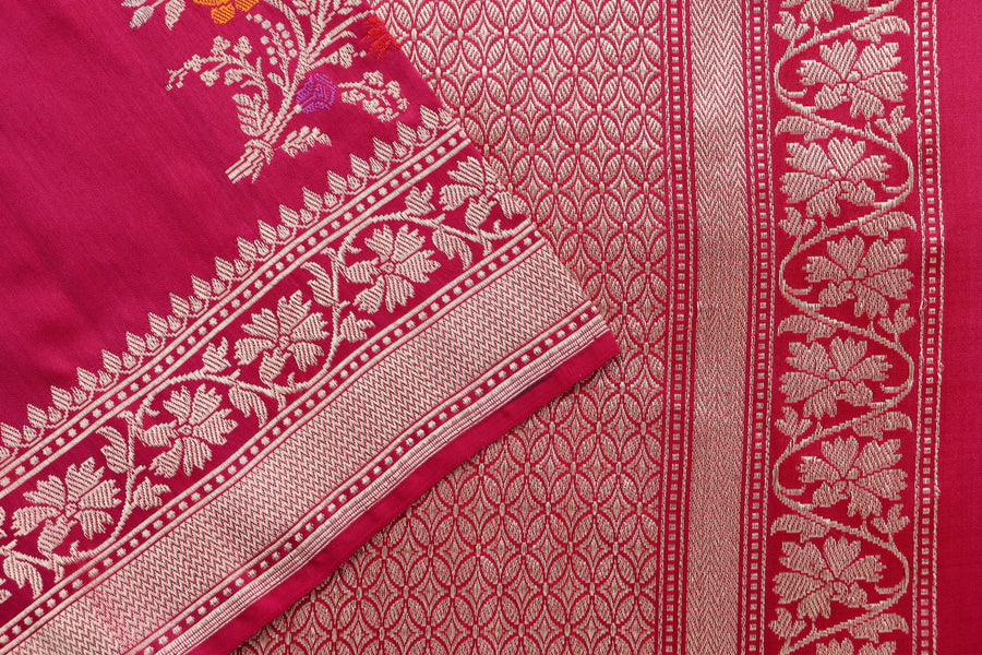 Burgundy Guldasta Motif Pure Katan Silk Handloom Saree