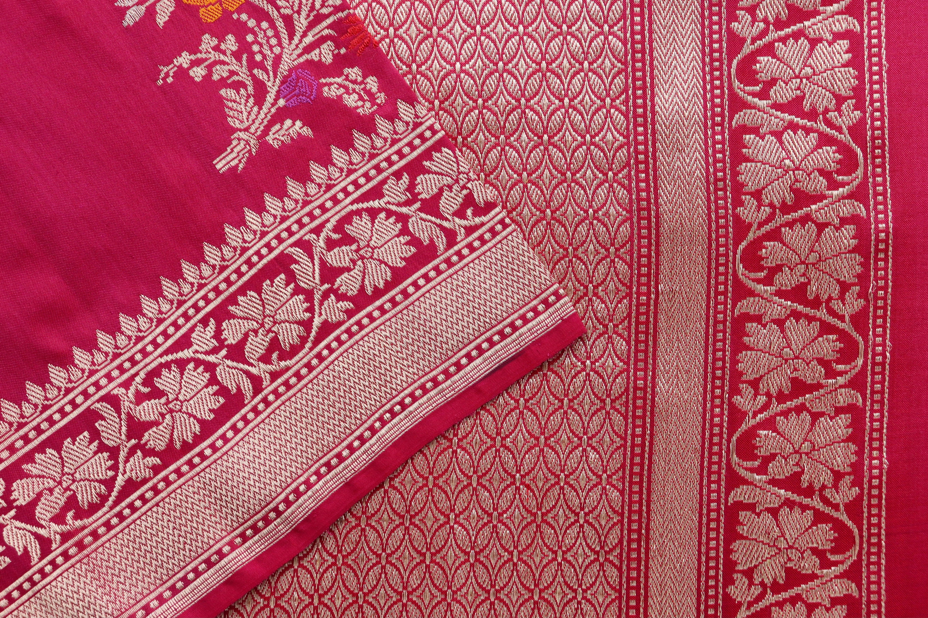 Burgundy Guldasta Motif Pure Katan Silk Handloom Saree