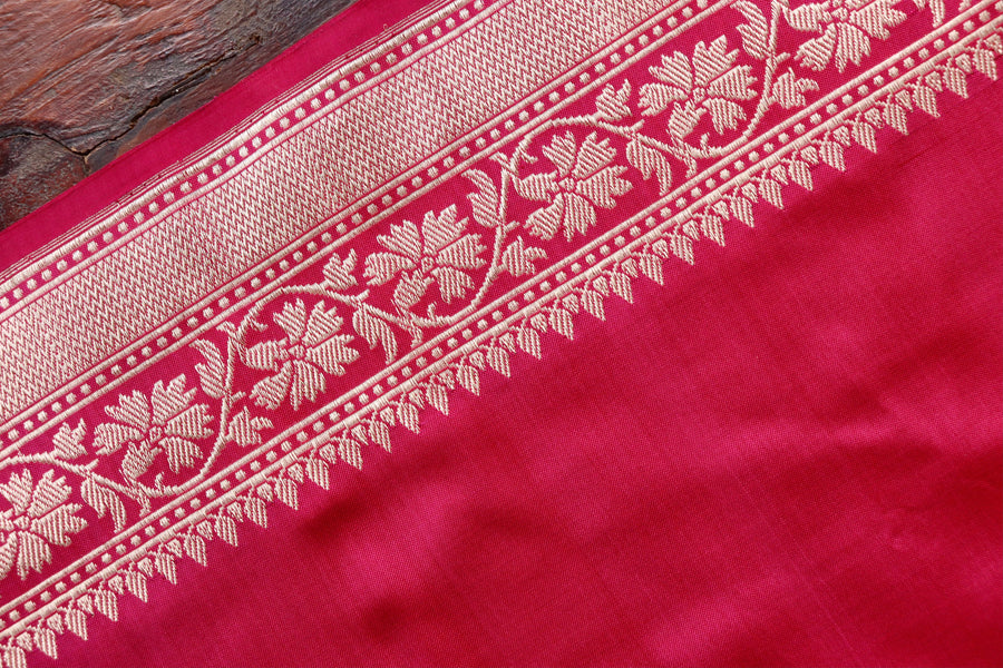 Burgundy Guldasta Motif Pure Katan Silk Handloom Saree