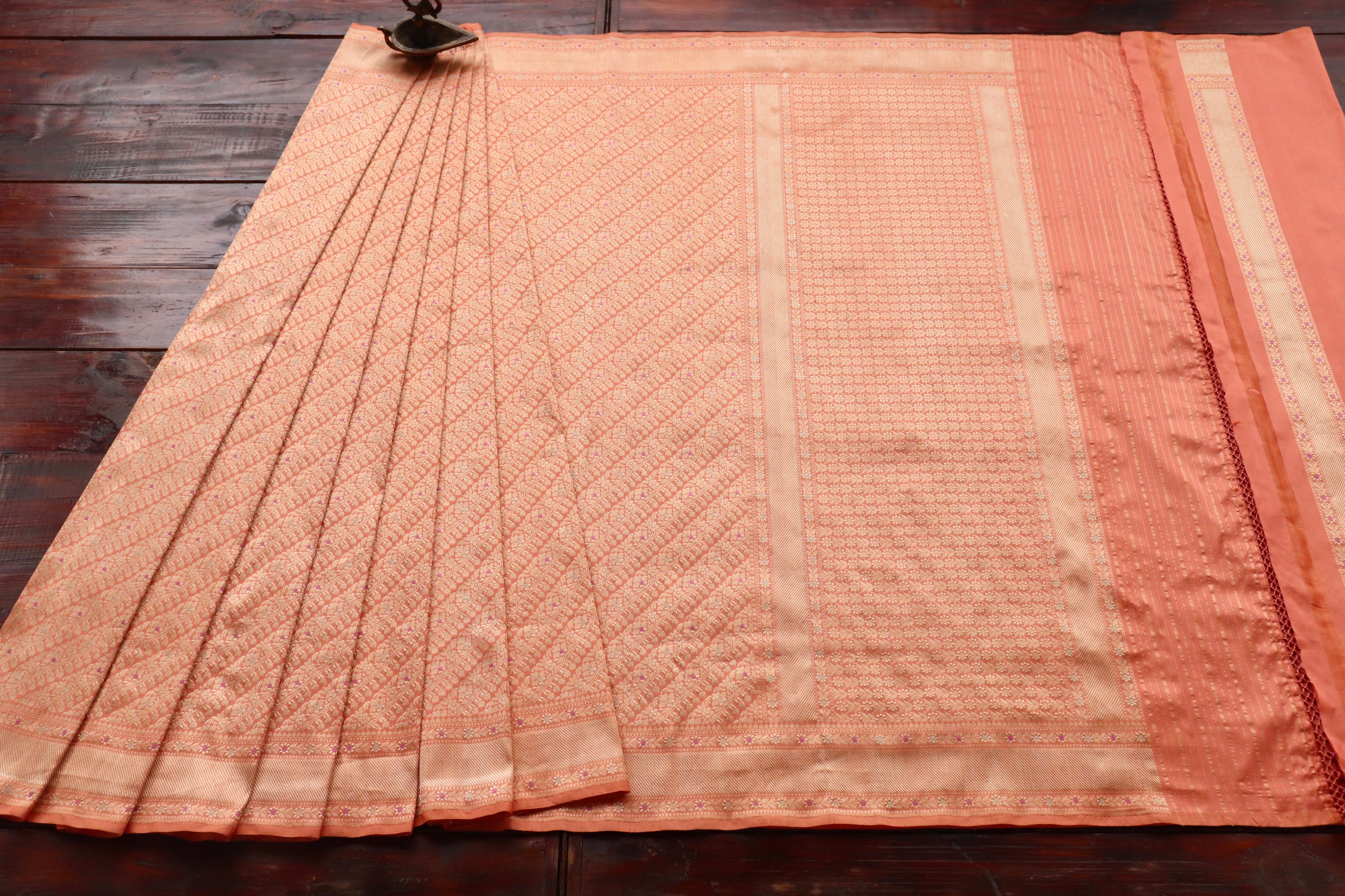 Peach Meenadar Adda Tanchoi Pure Silk Handloom Banarasi Saree