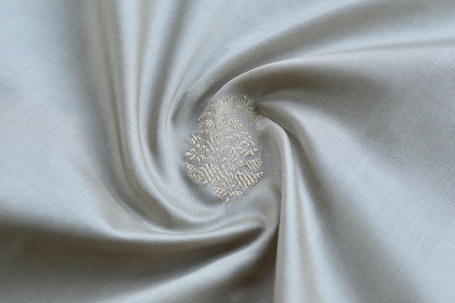 Silk texture of Light Grey Kairy Banarasi saree