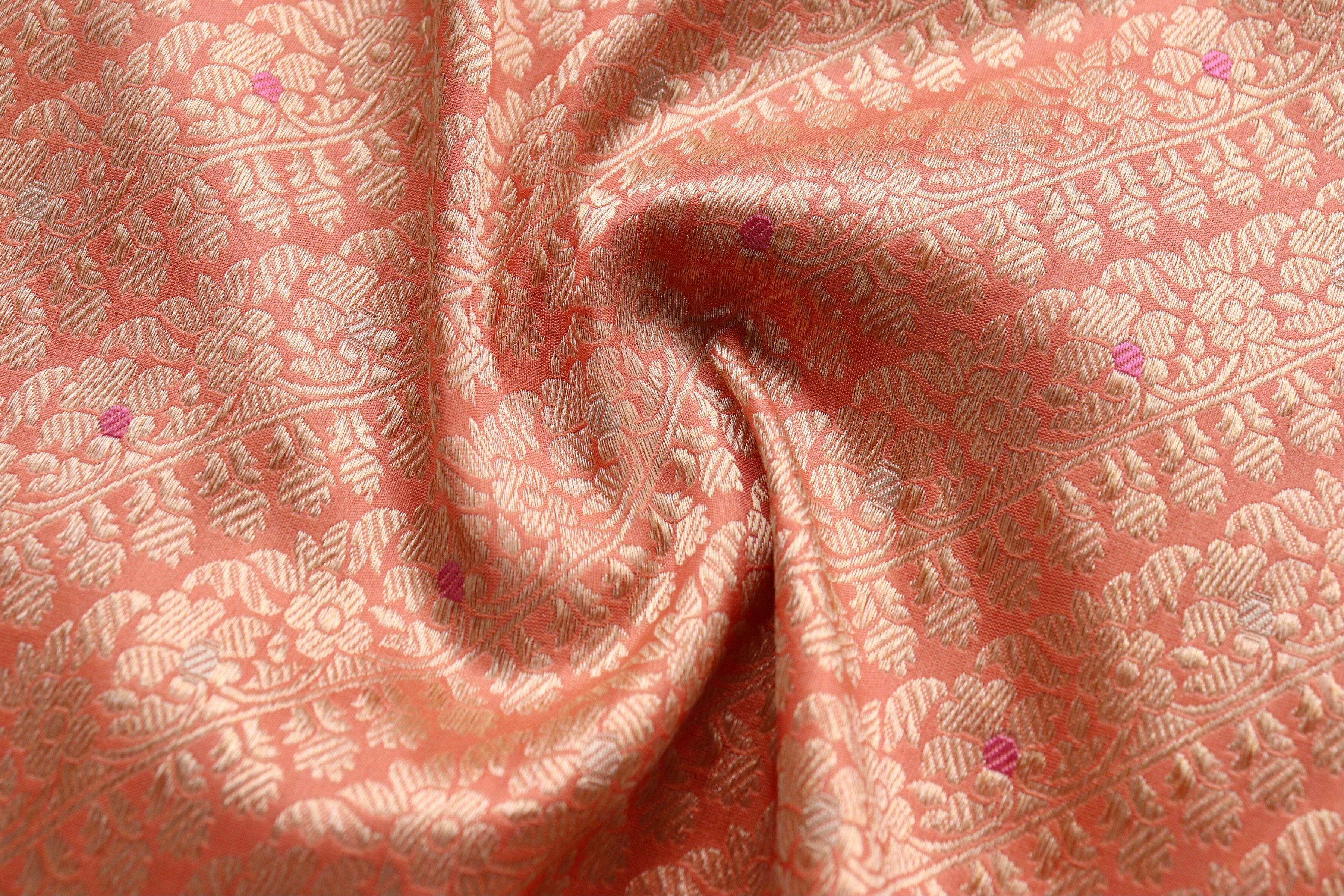 Peach Meenadar Adda Tanchoi Pure Silk Handloom Banarasi Saree