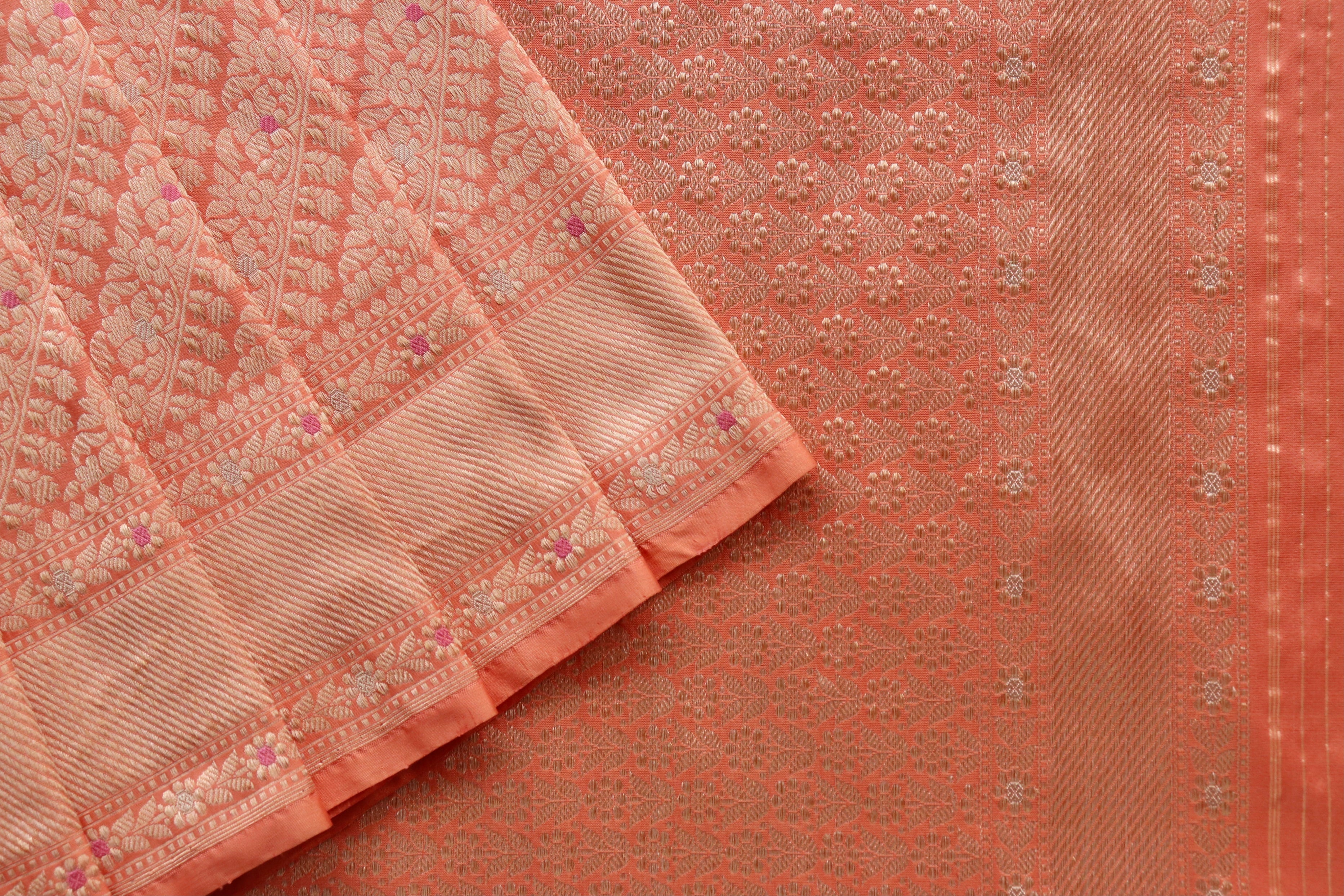 Peach Meenadar Adda Tanchoi Pure Silk Handloom Banarasi Saree