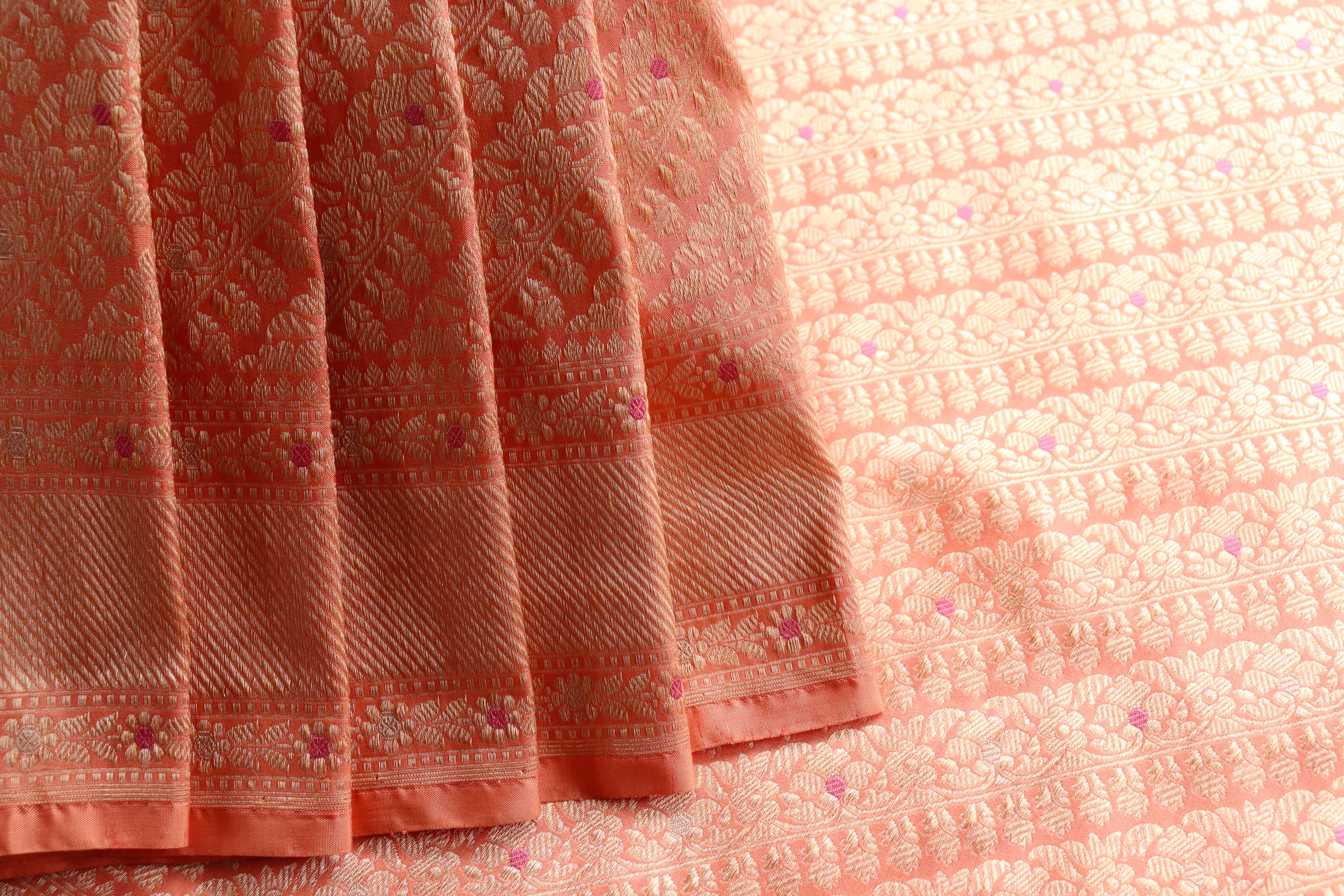 Peach Meenadar Adda Tanchoi Pure Silk Handloom Banarasi Saree