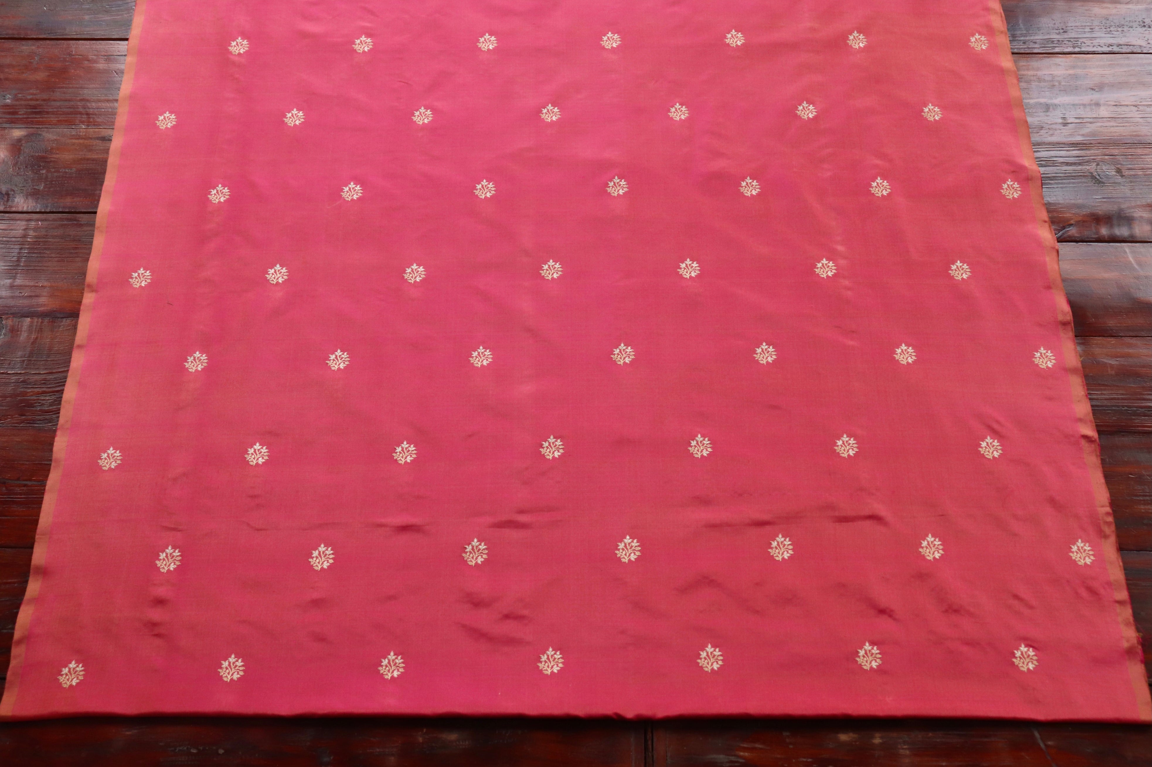 Strawberry Pink Pure Katan Silk Handloom Banarasi Thaan