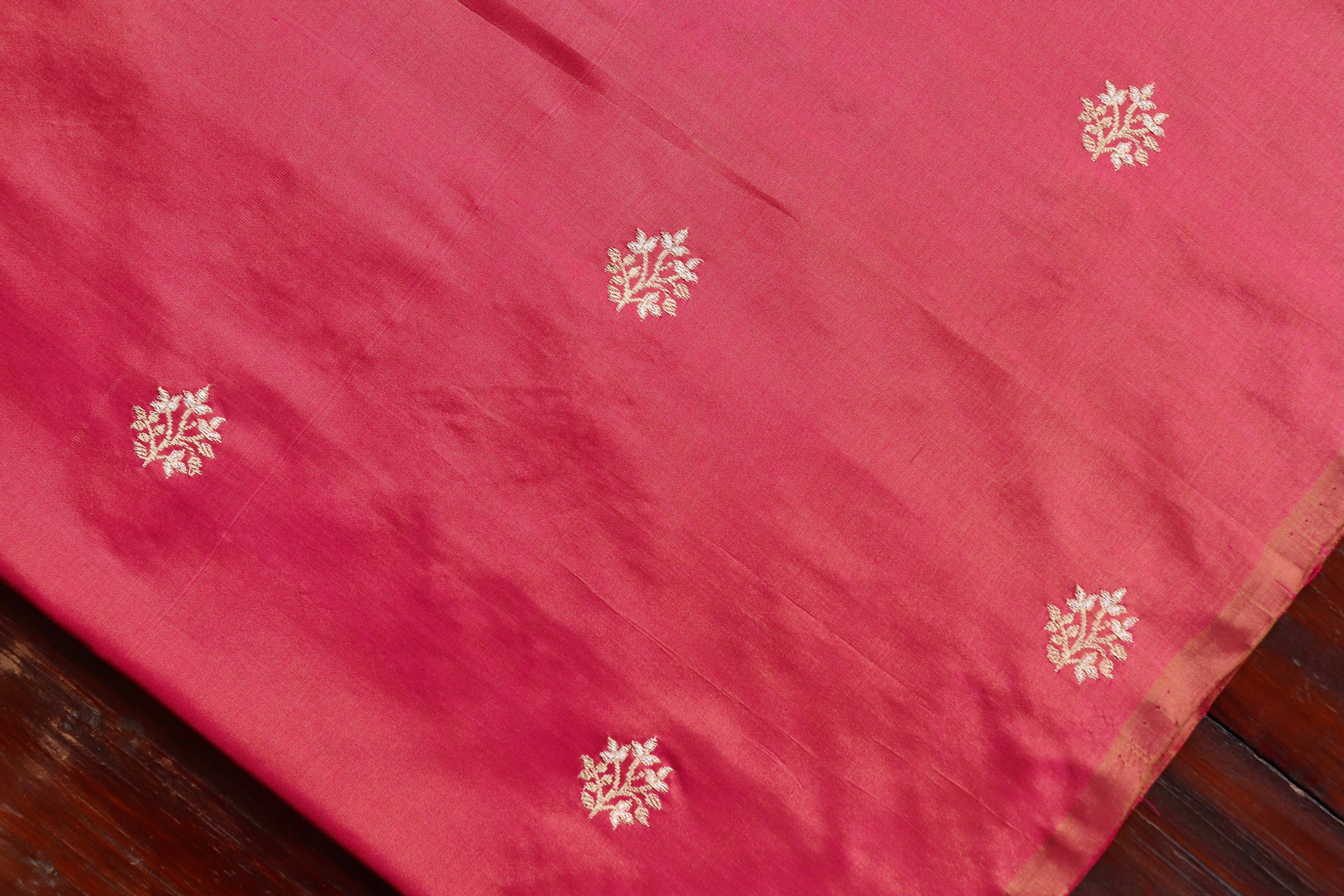Strawberry Pink Pure Katan Silk Handloom Banarasi Thaan