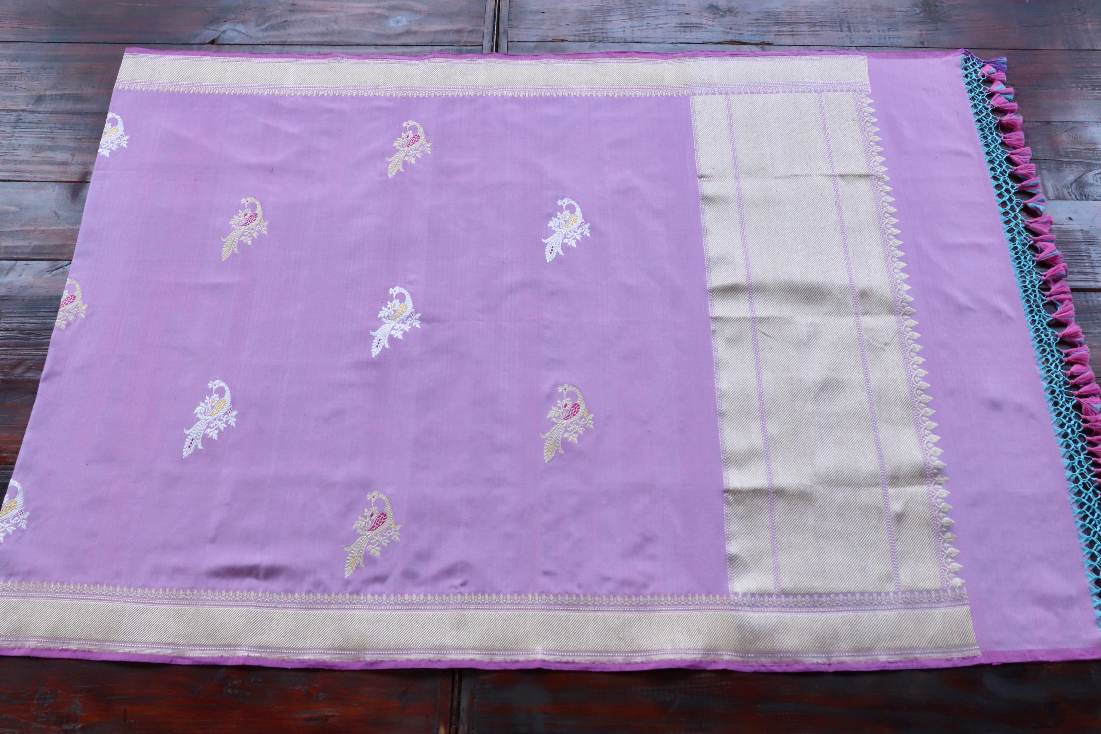 Lilac Peacock Motif Pure Silk Handloom Banarasi Dupatta