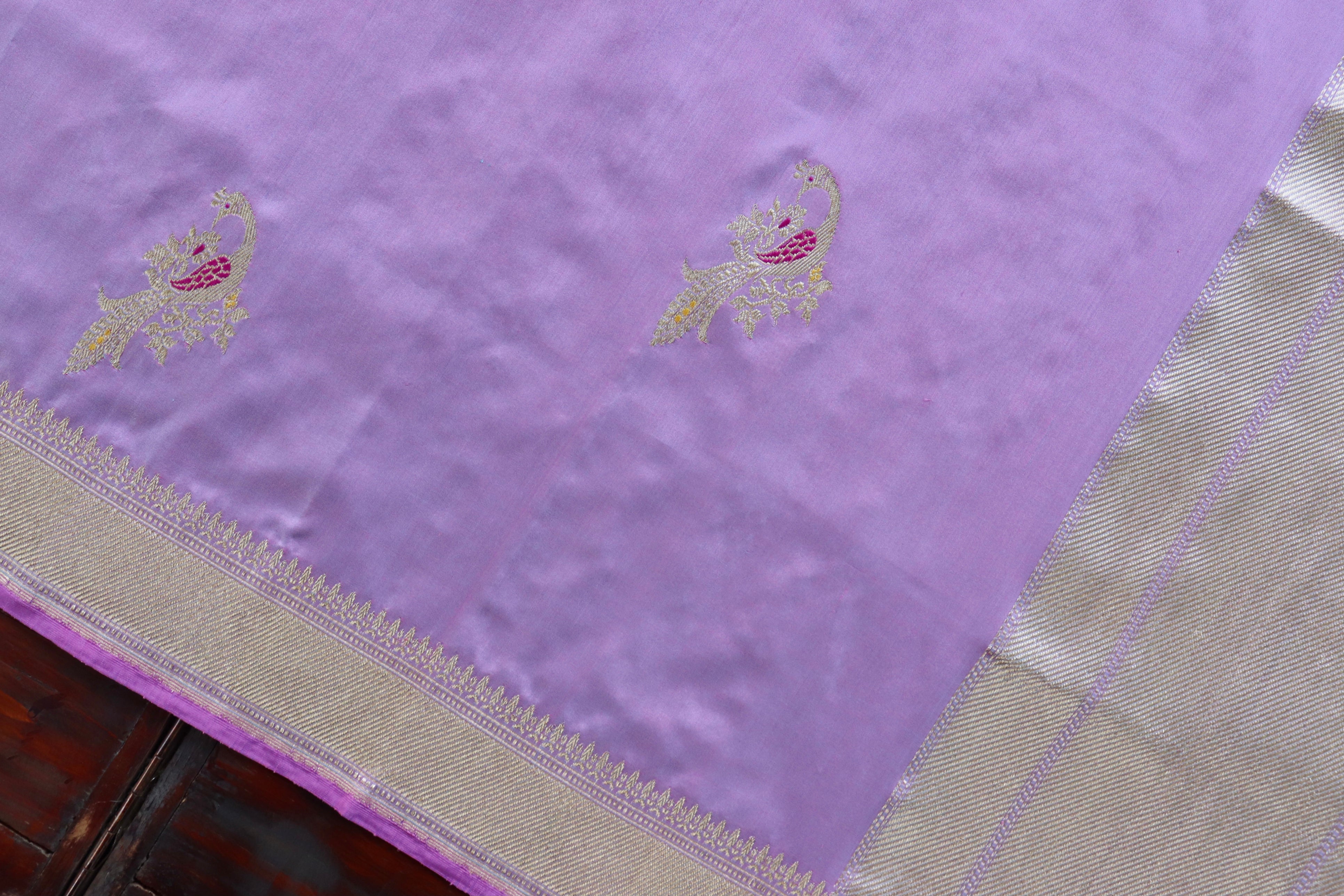 Lilac Peacock Motif Pure Silk Handloom Banarasi Dupatta