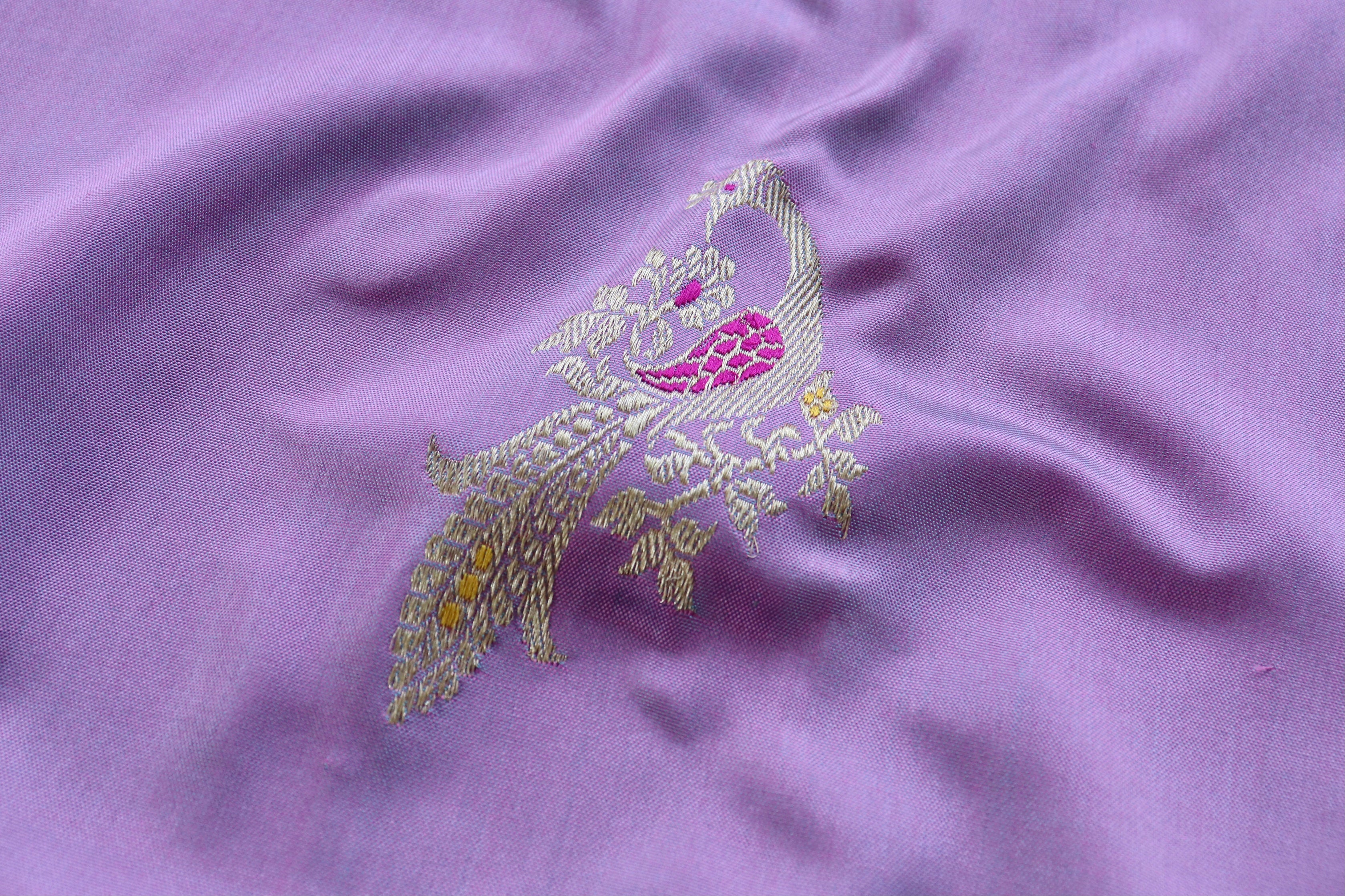 Lilac Peacock Motif Pure Silk Handloom Banarasi Dupatta