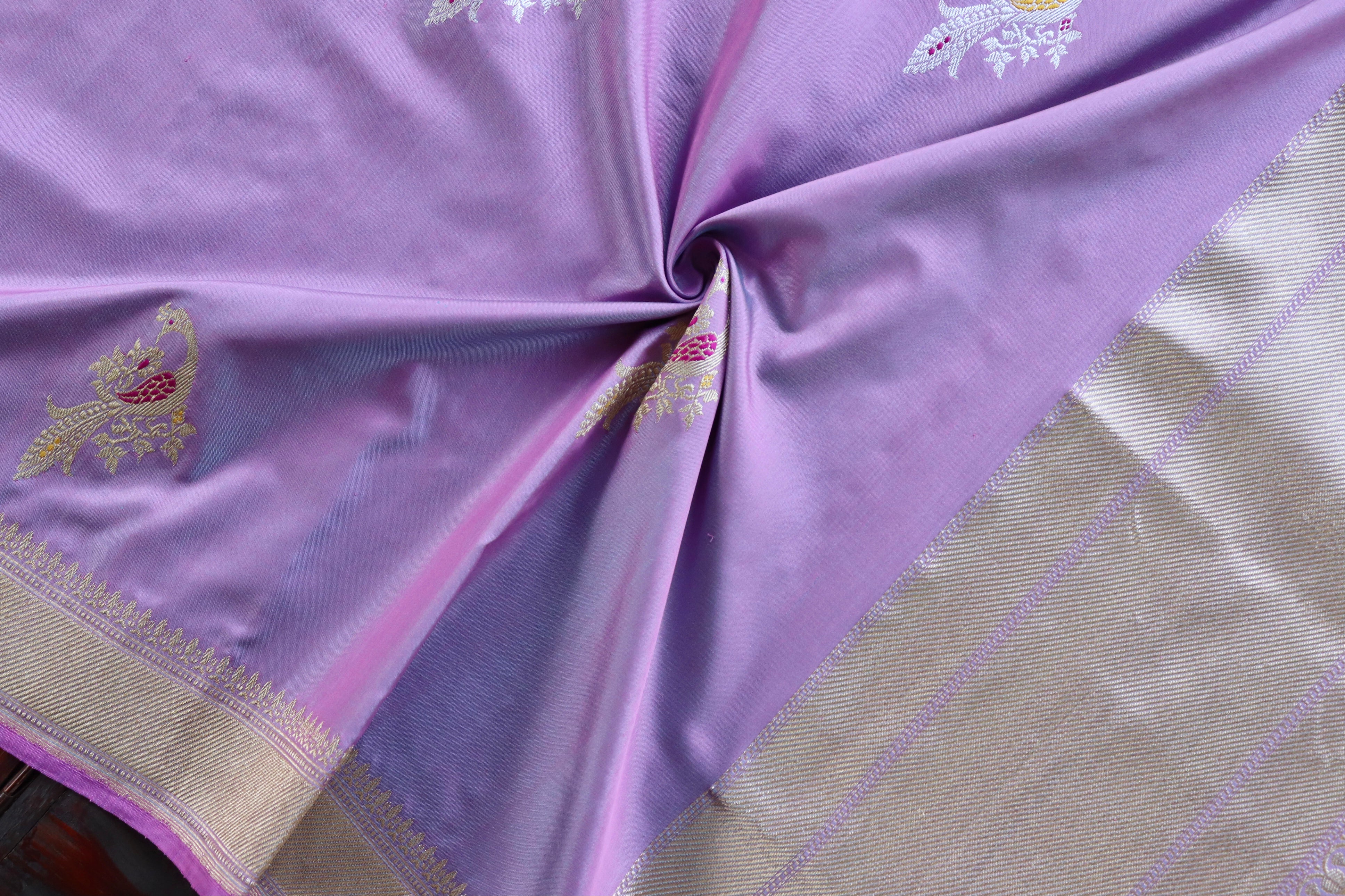 Lilac Peacock Motif Pure Silk Handloom Banarasi Dupatta