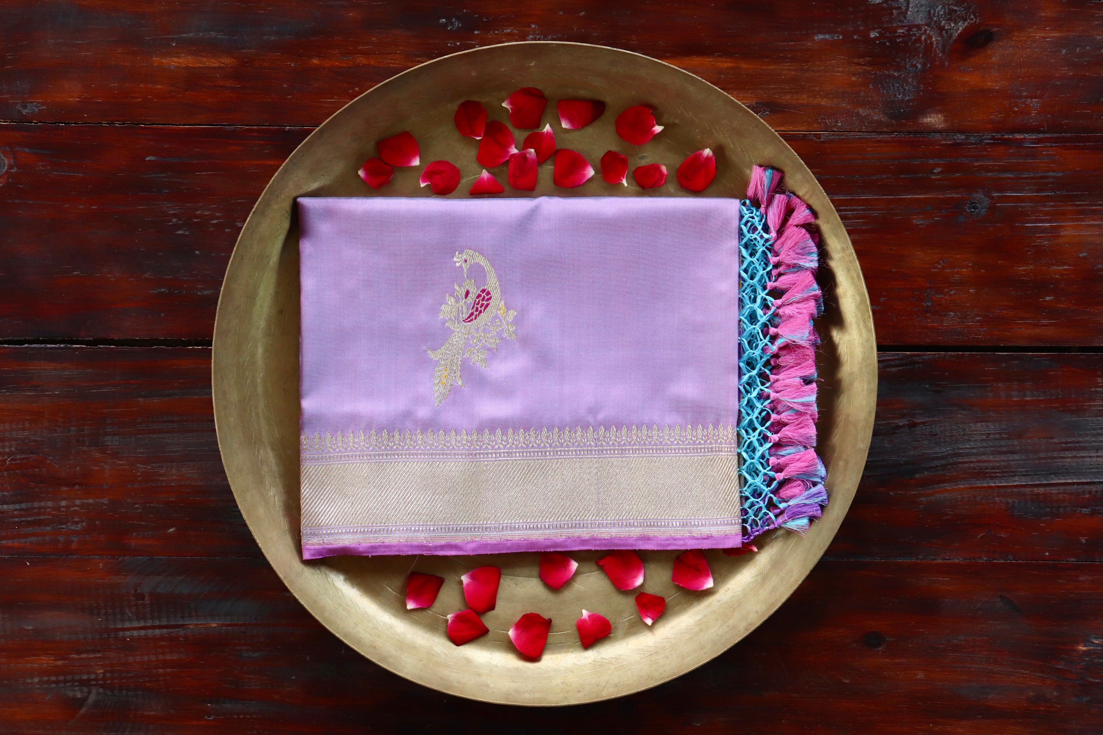 Lilac Peacock Motif Pure Silk Handloom Banarasi Dupatta