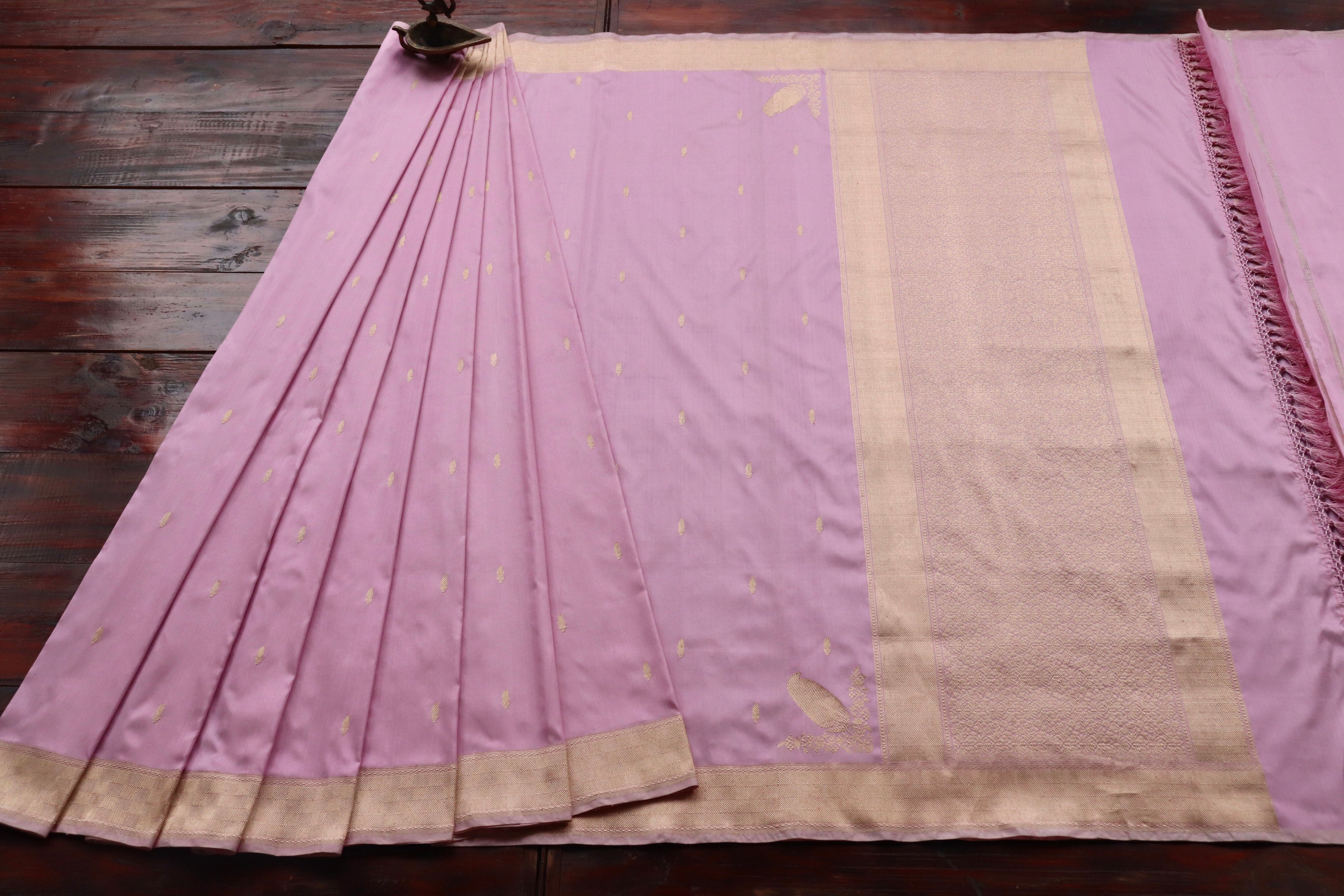 Baby Pink Kairy Kuniya Pure Silk Handloom Banarasi Saree