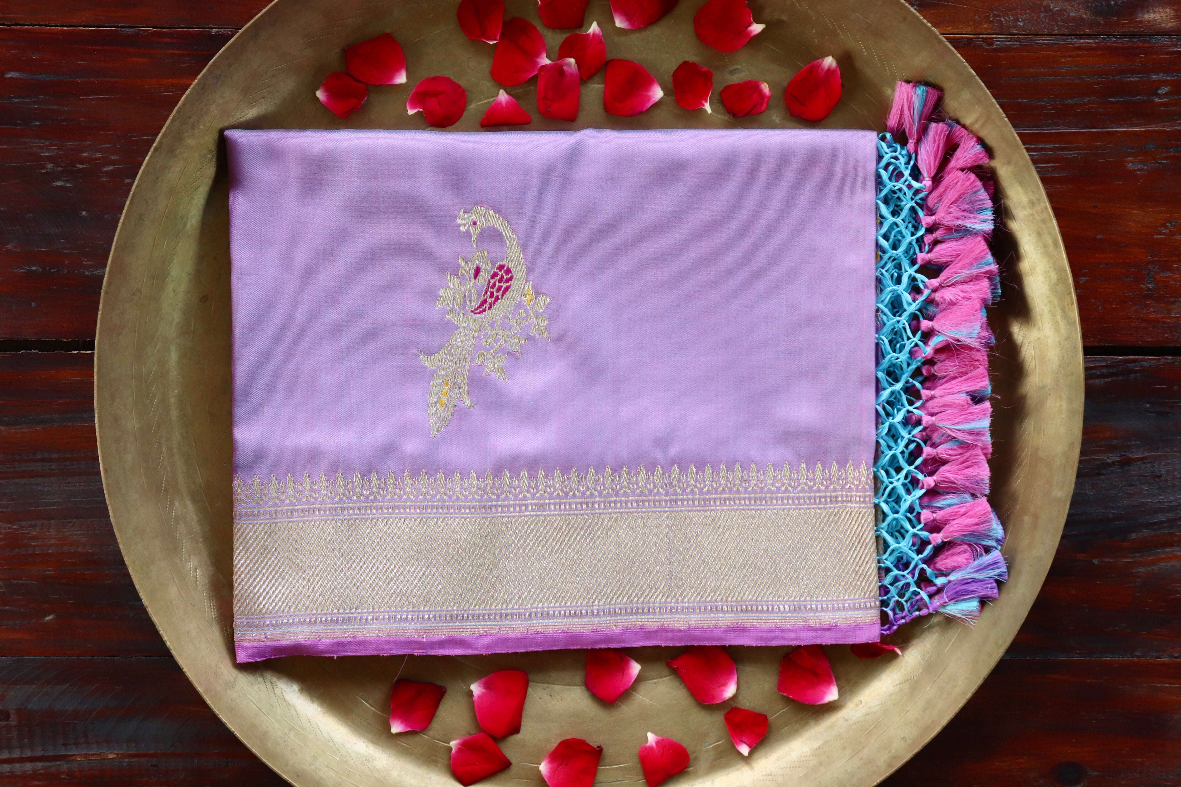 Lilac Peacock Motif Pure Silk Handloom Banarasi Dupatta