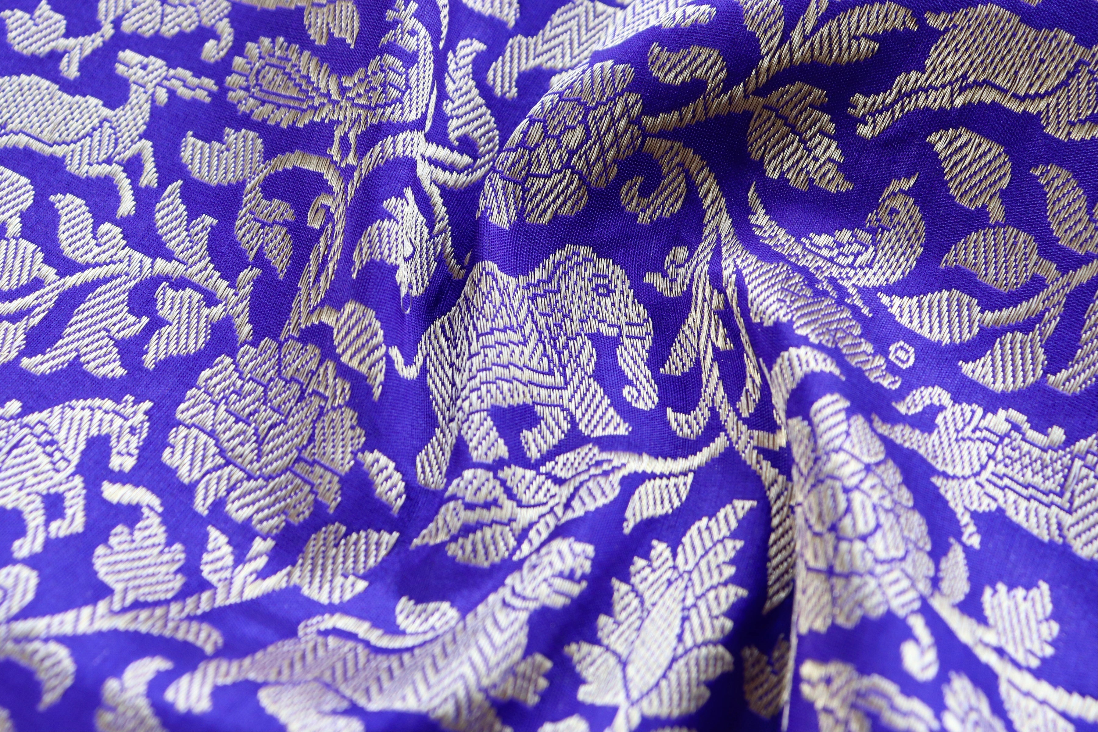 Purple Tanchoi Shikargah Pure Silk Handloom Banarasi Saree