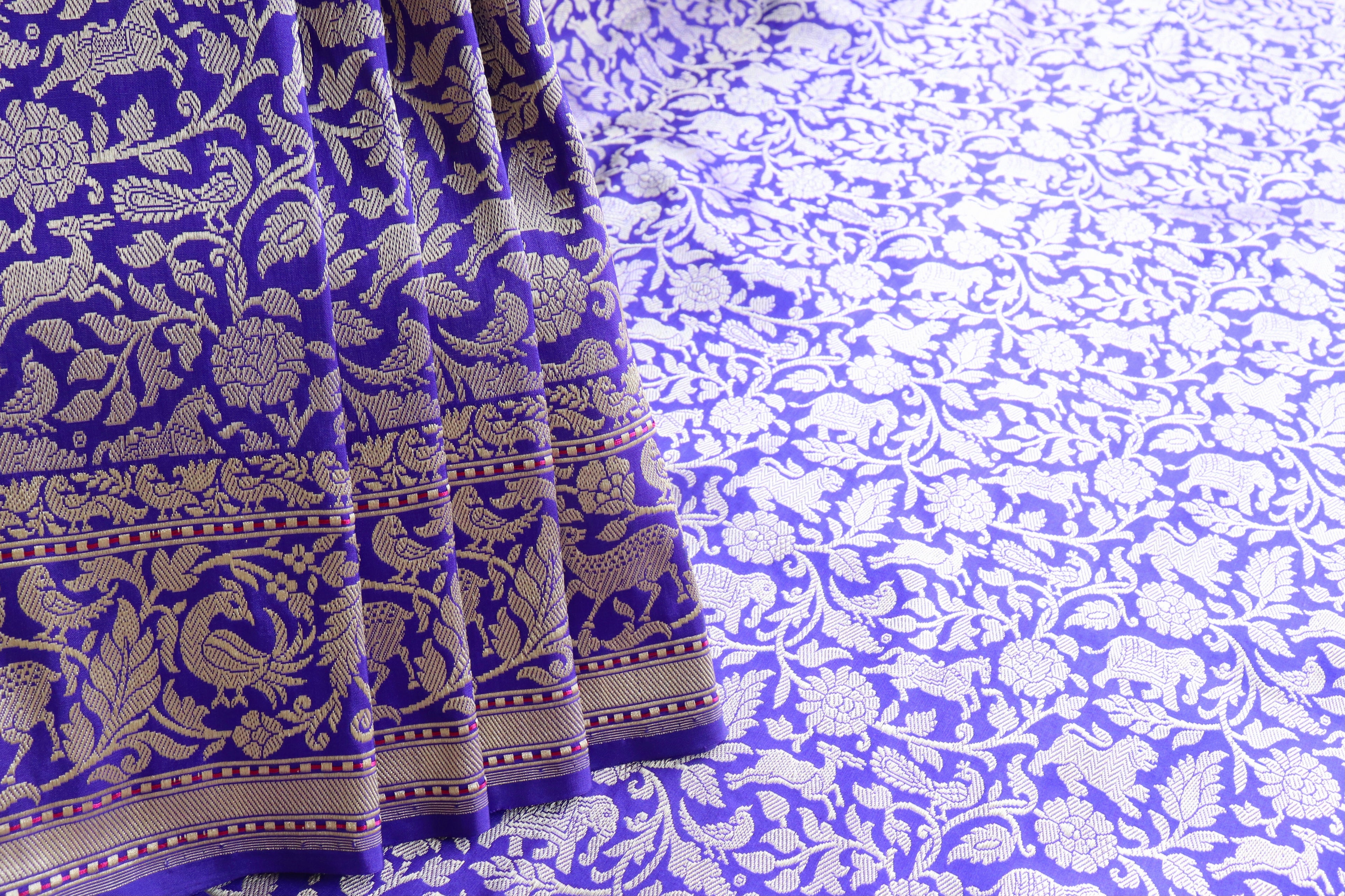 Purple Tanchoi Shikargah Pure Silk Handloom Banarasi Saree