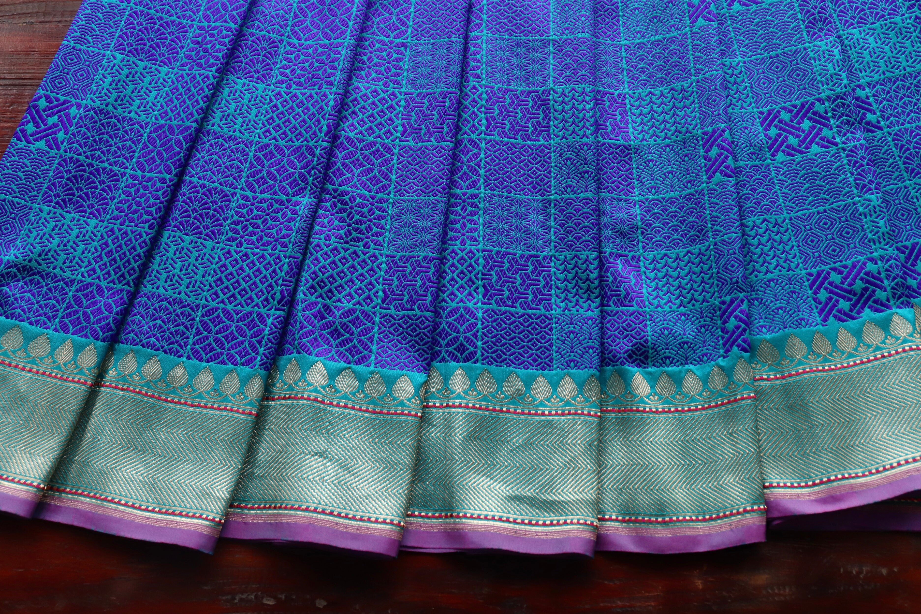 Blue Resham Handwoven Banarasi Tanchoi Silk Saree