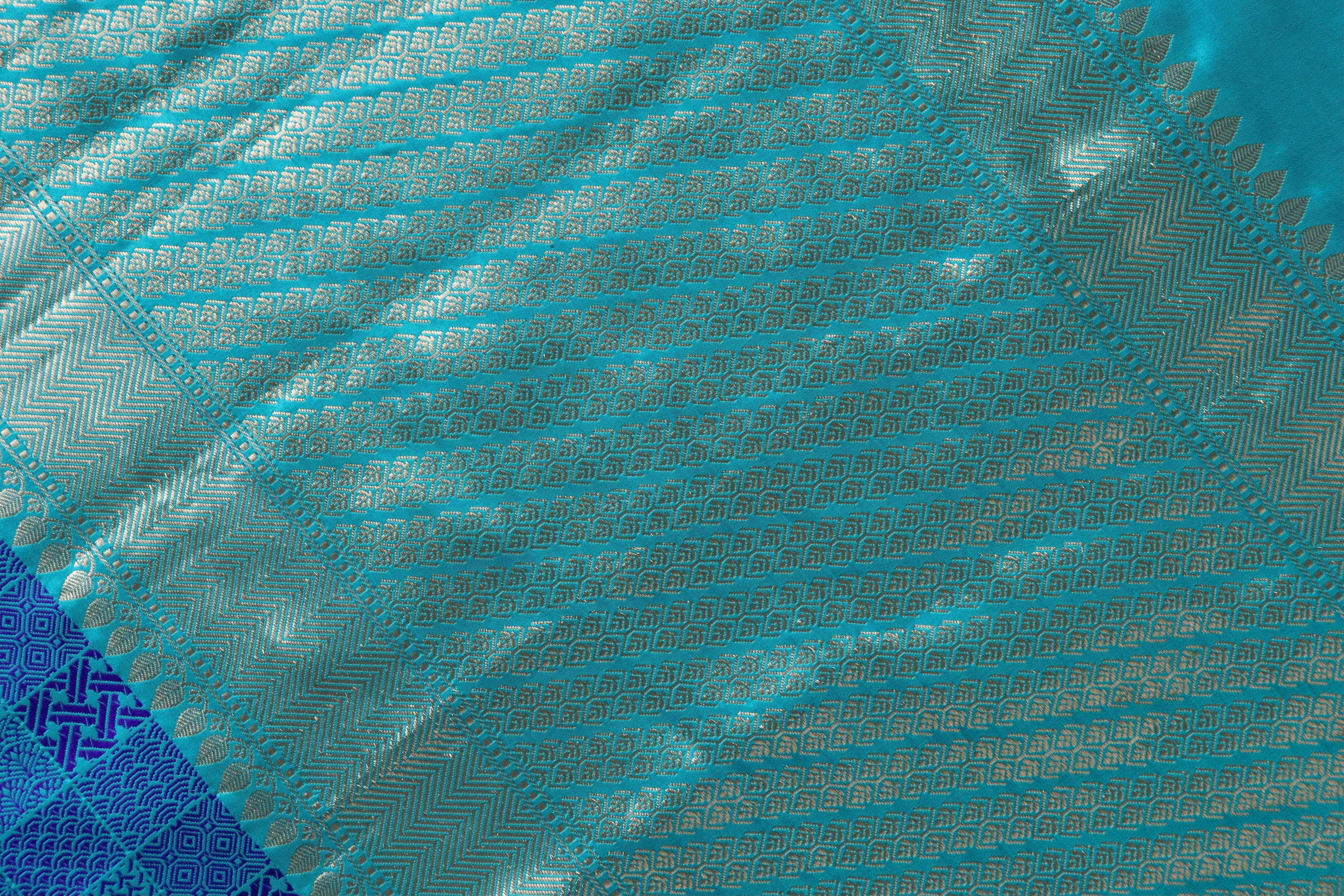 Blue Resham Handwoven Banarasi Tanchoi Silk Saree