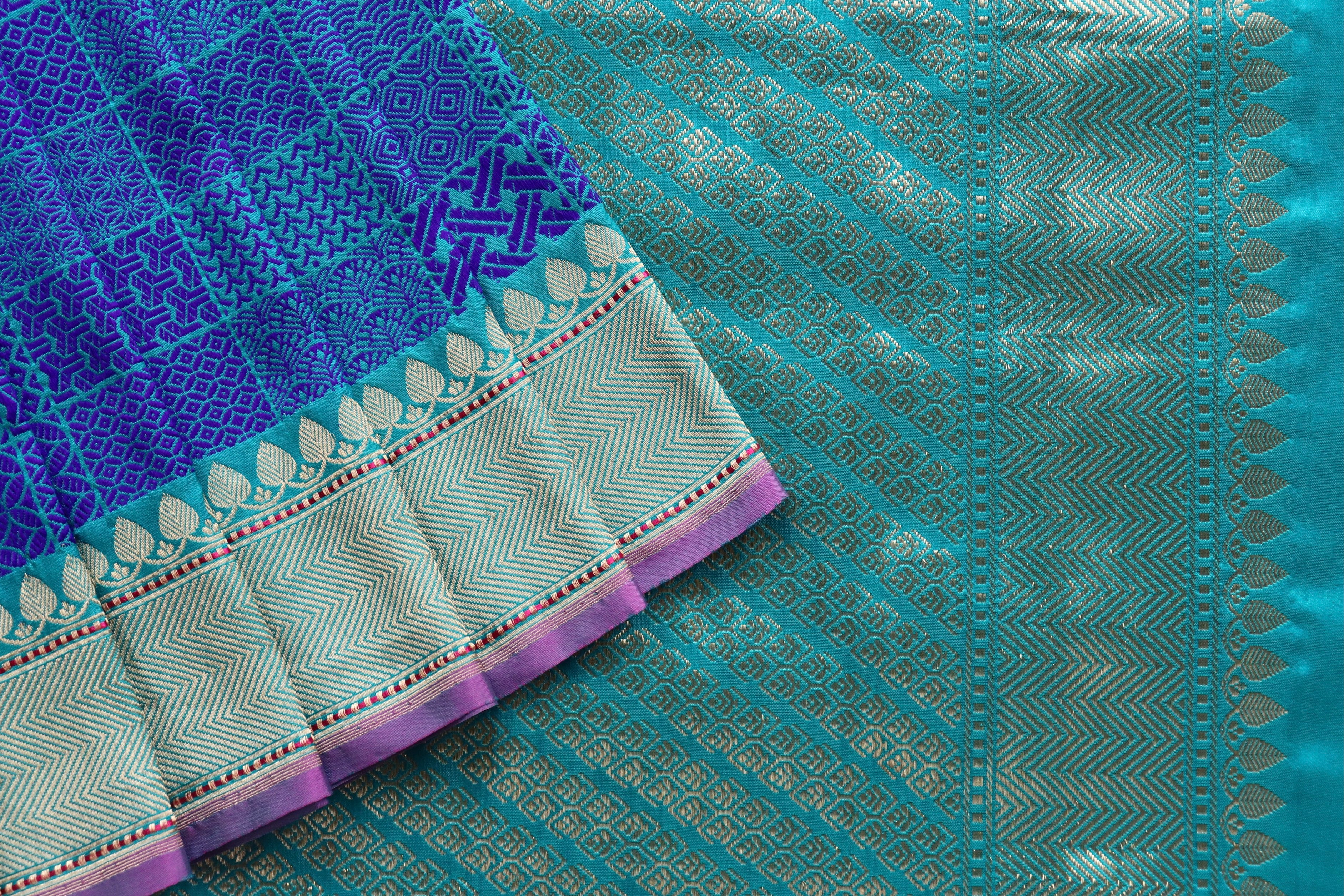 Blue Resham Handwoven Banarasi Tanchoi Silk Saree