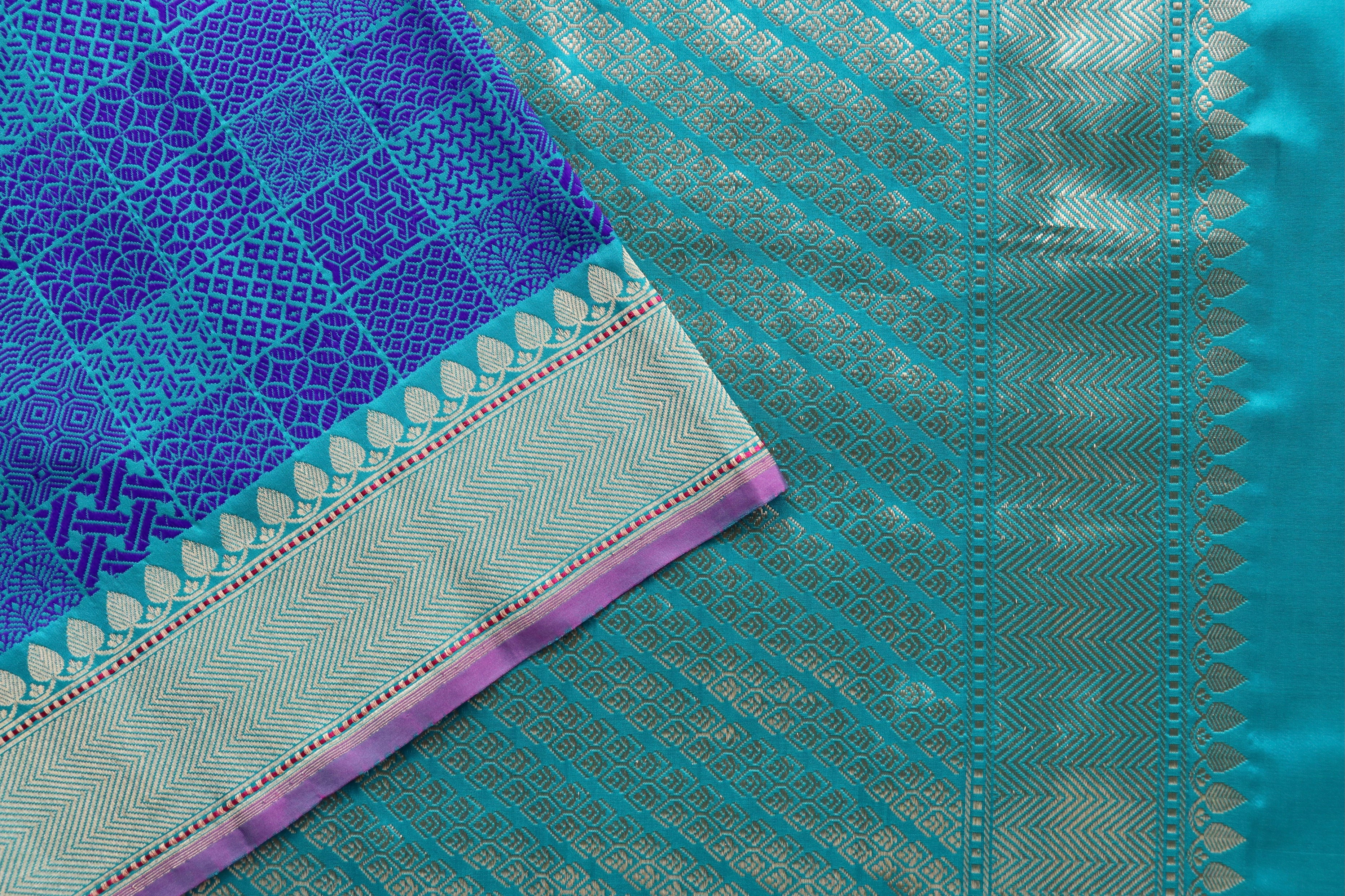 Blue Resham Handwoven Banarasi Tanchoi Silk Saree
