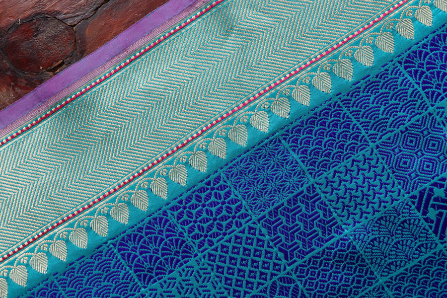 Blue Resham Handwoven Banarasi Tanchoi Silk Saree
