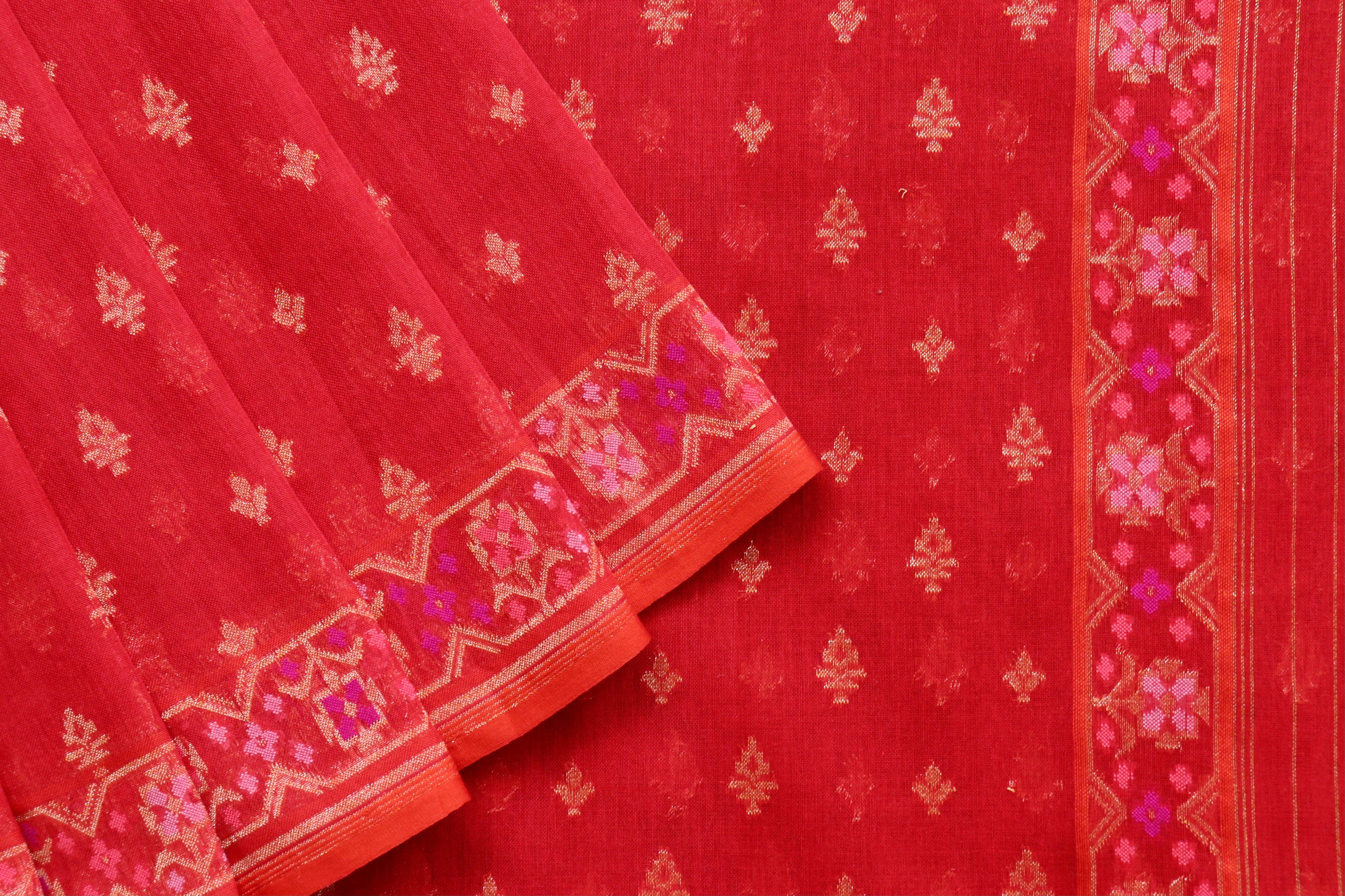 Red Meenadar Pure Cotton Banarasi Handloom Saree