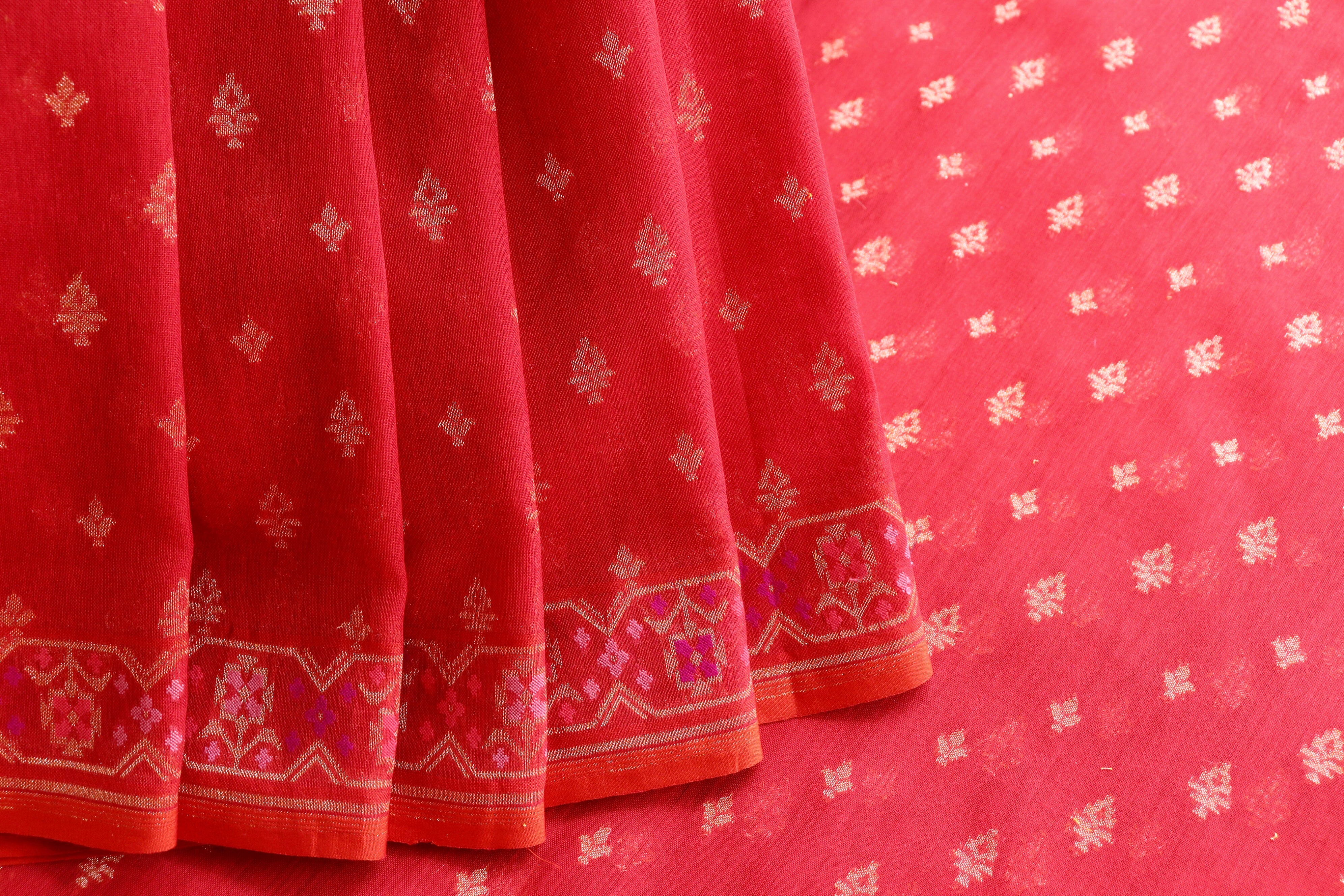 Red Meenadar Pure Cotton Banarasi Handloom Saree