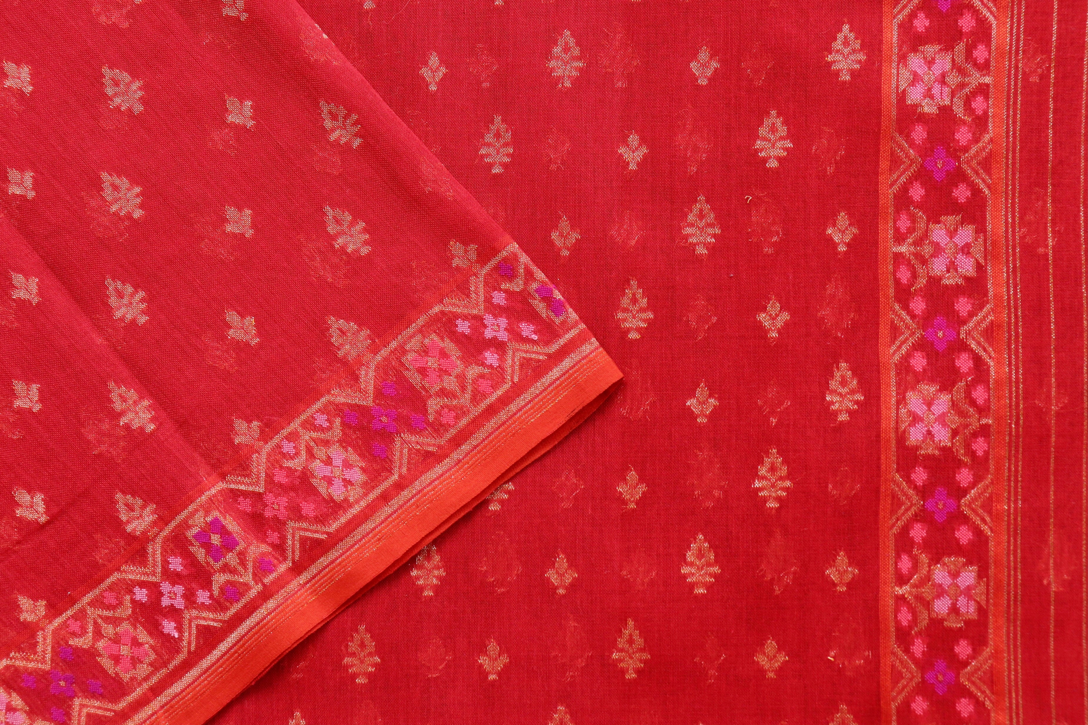 Red Meenadar Pure Cotton Banarasi Handloom Saree
